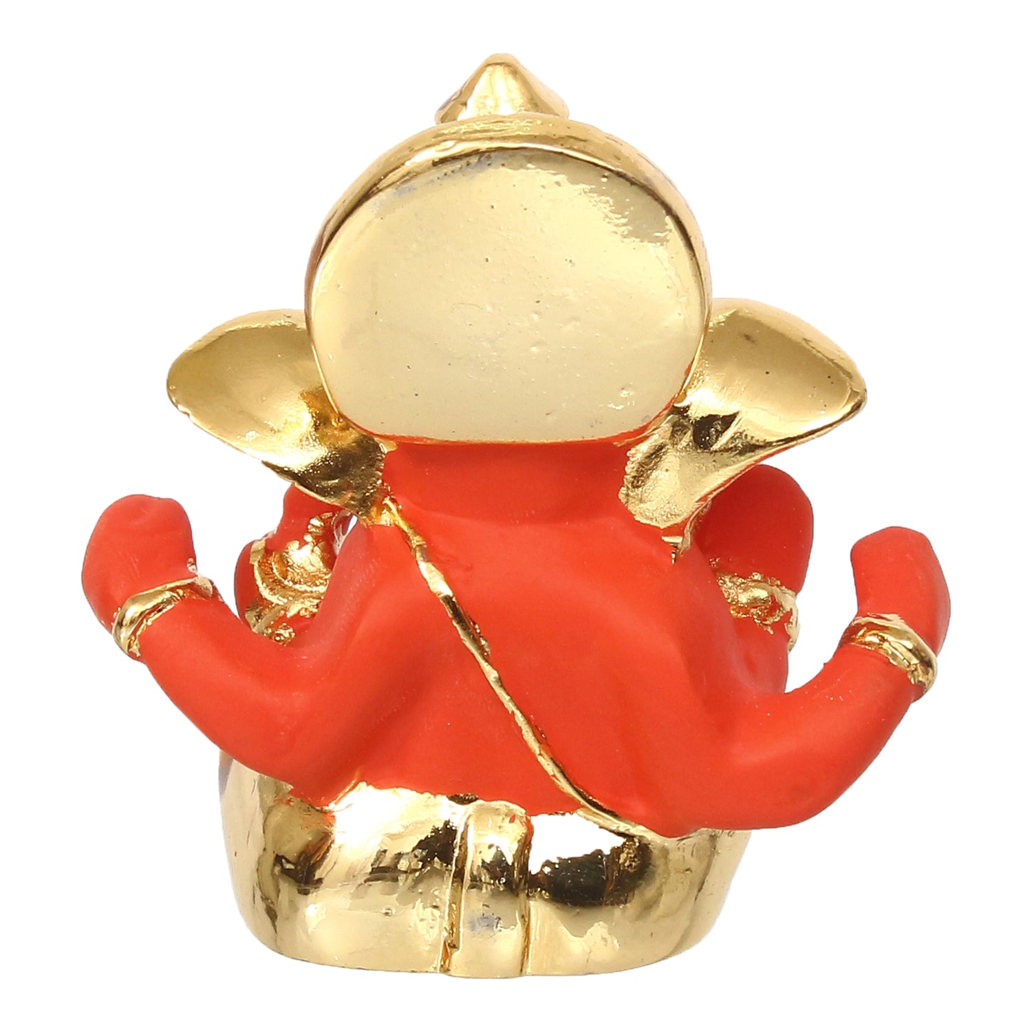 Gold Plated Orange Polyresin Lord Ganesha Idol for Home, Temple, Office and Car Dashboard 6