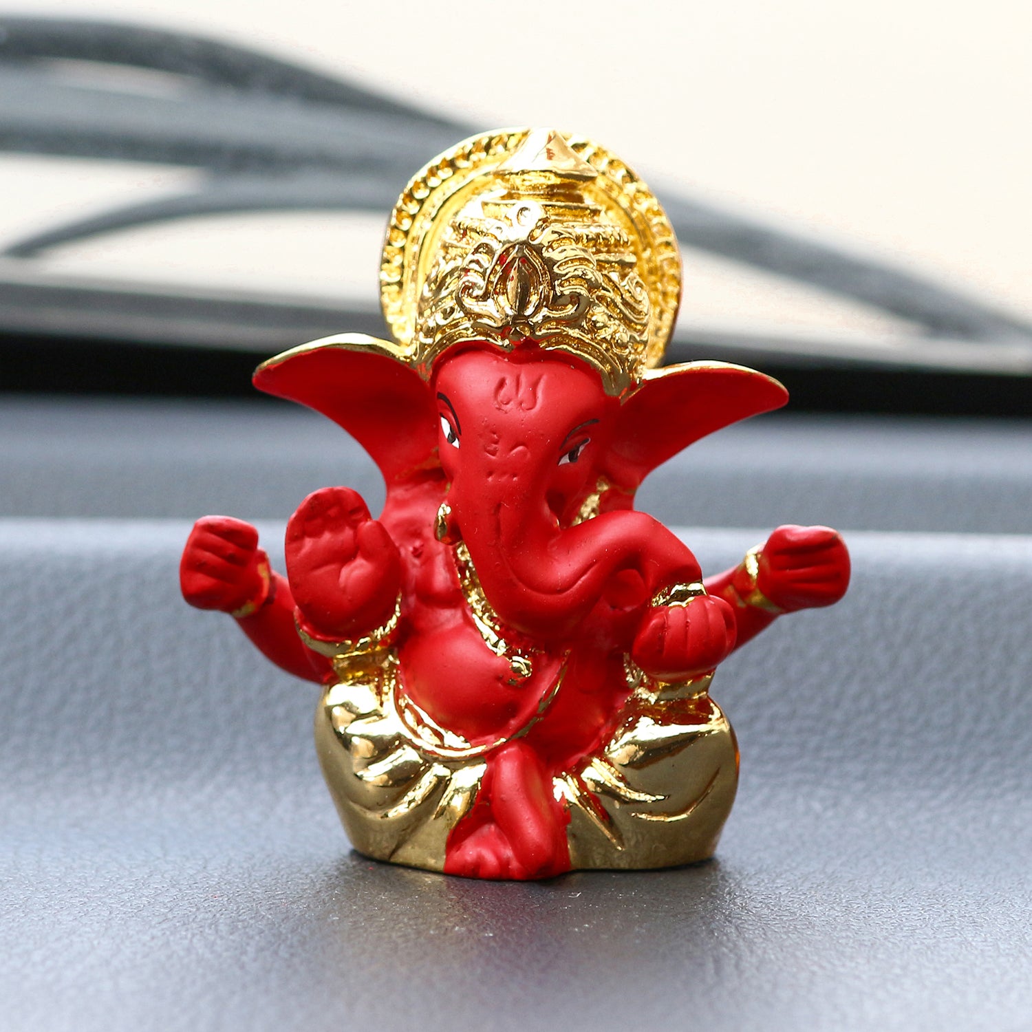 Gold Plated Red Polyresin Lord Ganesha Idol for Home, Temple, Office and Car Dashboard 1