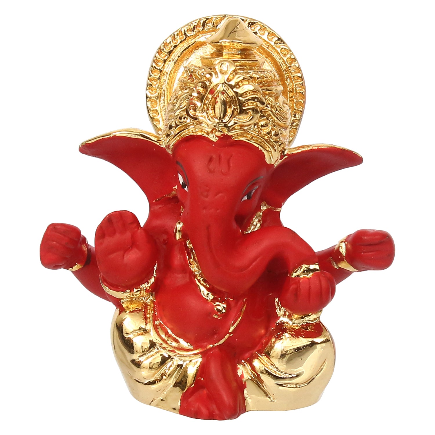 Gold Plated Red Polyresin Lord Ganesha Idol for Home, Temple, Office and Car Dashboard 2
