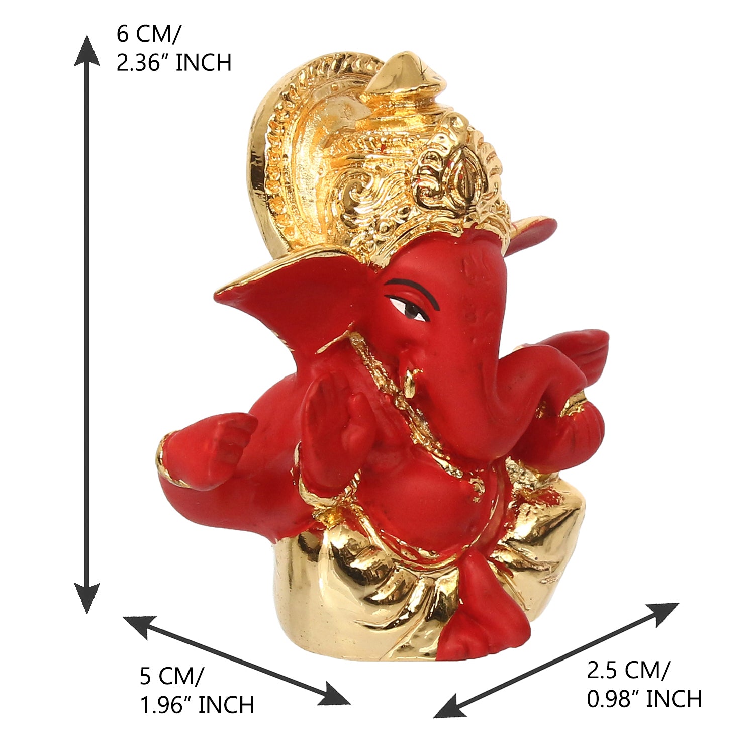 Gold Plated Red Polyresin Lord Ganesha Idol for Home, Temple, Office and Car Dashboard 3