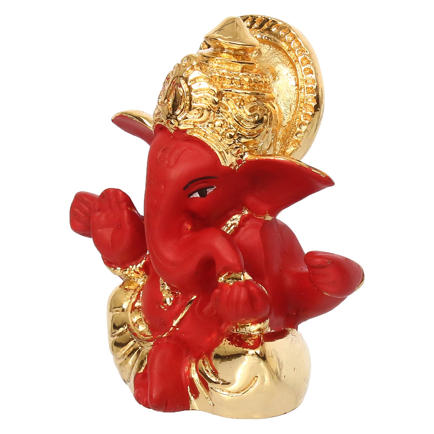 Gold Plated Red Polyresin Lord Ganesha Idol for Home, Temple, Office and Car Dashboard 4