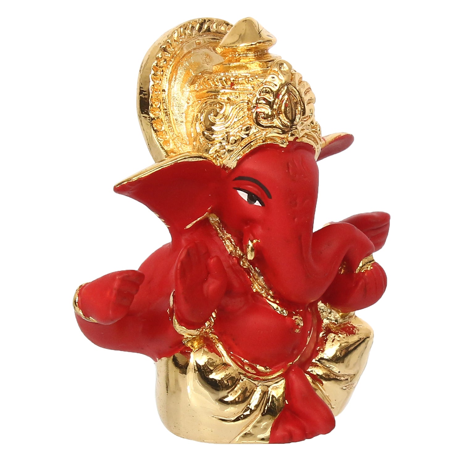 Gold Plated Red Polyresin Lord Ganesha Idol for Home, Temple, Office and Car Dashboard 5