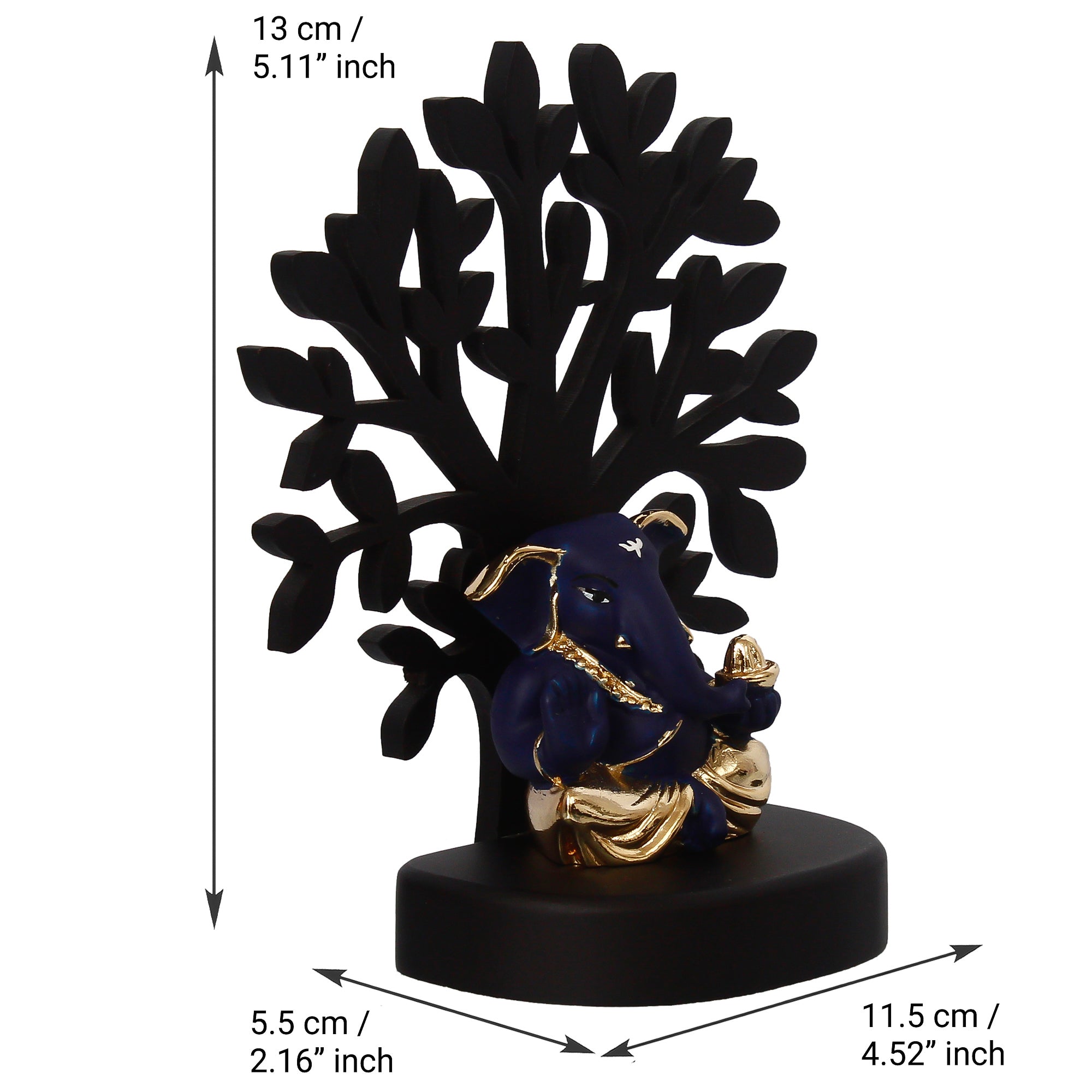 Gold Plated Blue Polyresin Appu Ganesha Idol with Wooden Tree for Home, Temple, Office and Car Dashboard 4