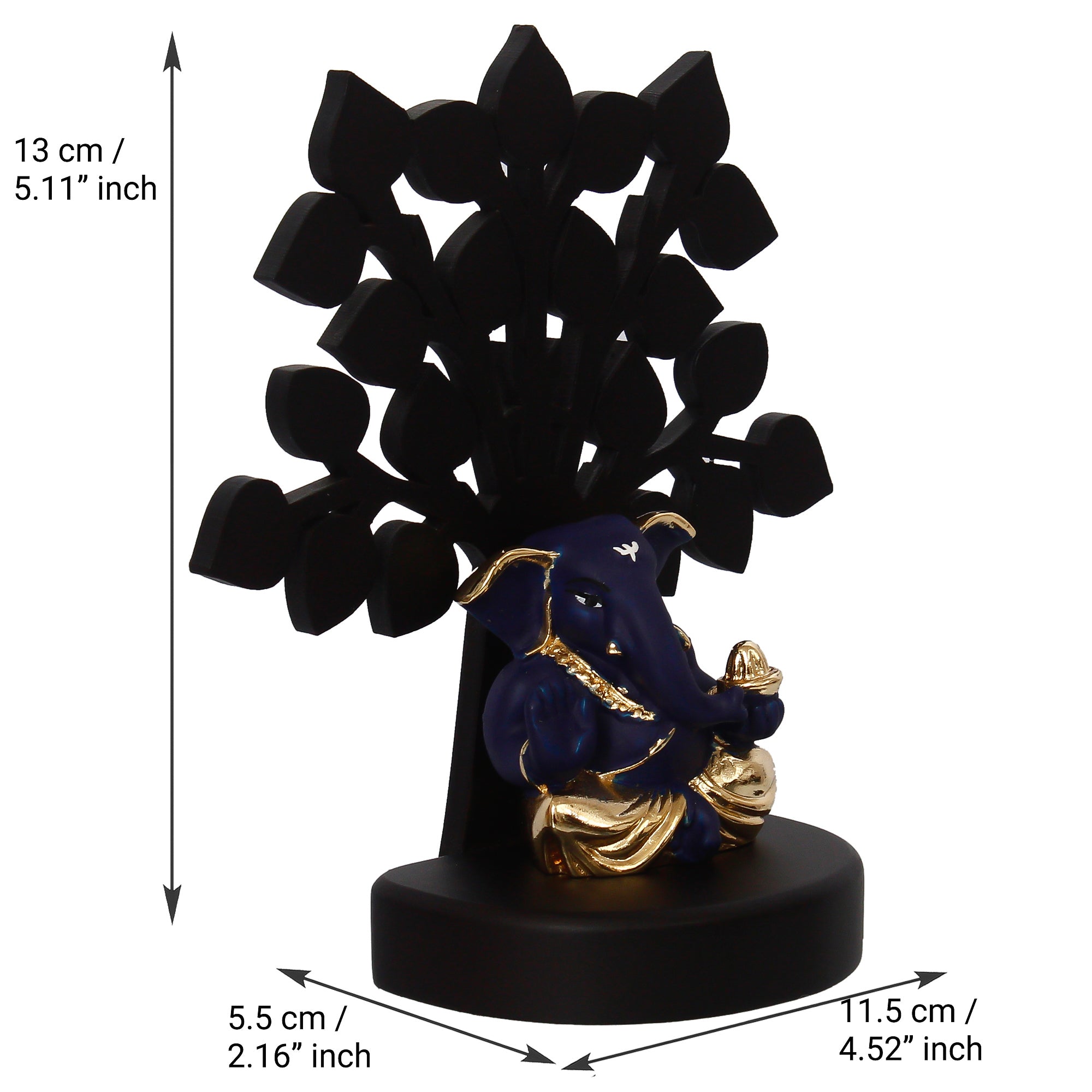Gold Plated Blue Polyresin Appu Ganesha Statue with Wooden Tree for Home, Temple, Office and Car Dashboard 4
