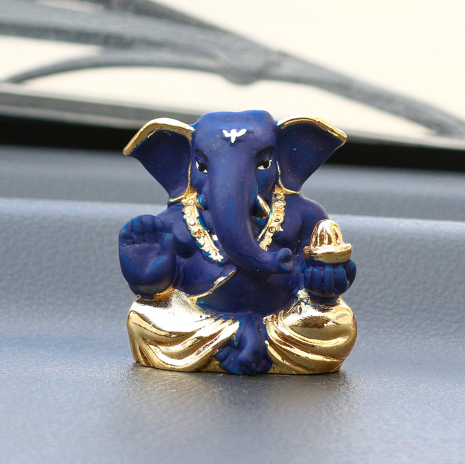 Gold Plated Blue Polyresin Appu Ganesha Idol for Home, Temple, Office and Car Dashboard 1