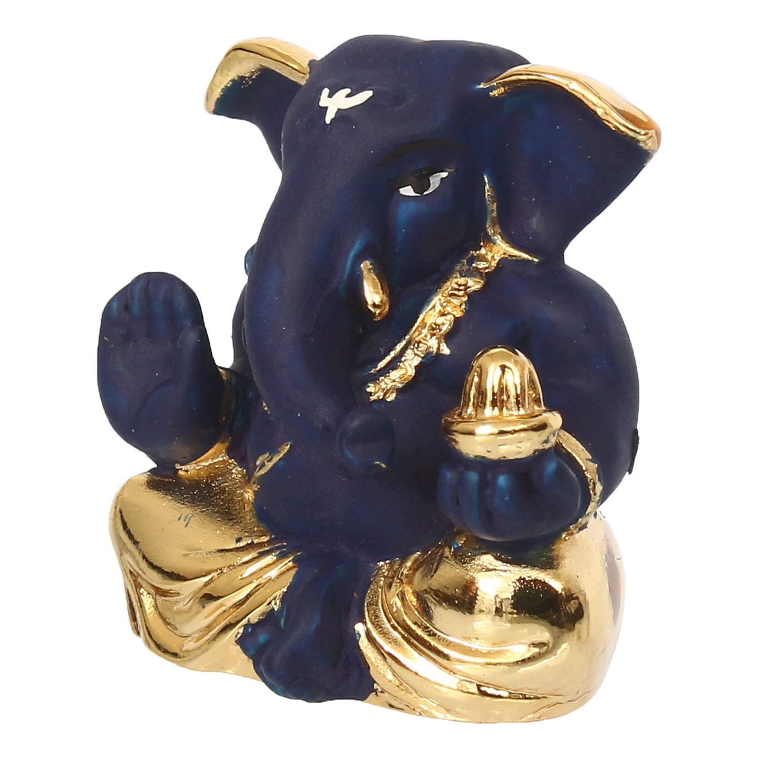 Gold Plated Blue Polyresin Appu Ganesha Idol for Home, Temple, Office and Car Dashboard 5