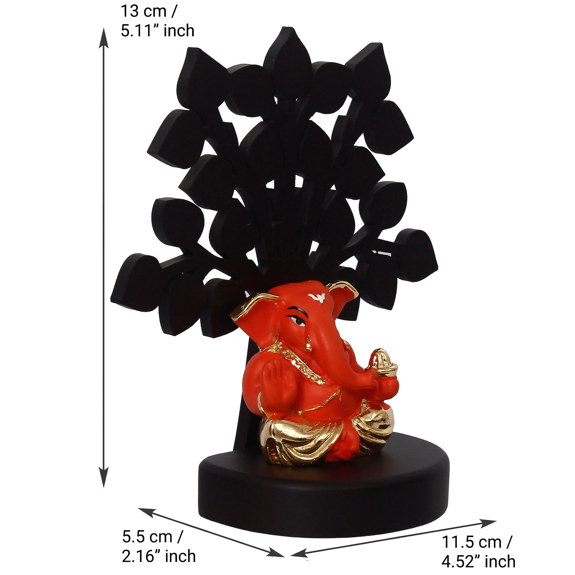 Gold Plated Orange Polyresin Appu Ganesha Idol with Wooden Tree for Home, Temple, Office and Car Dashboard 4