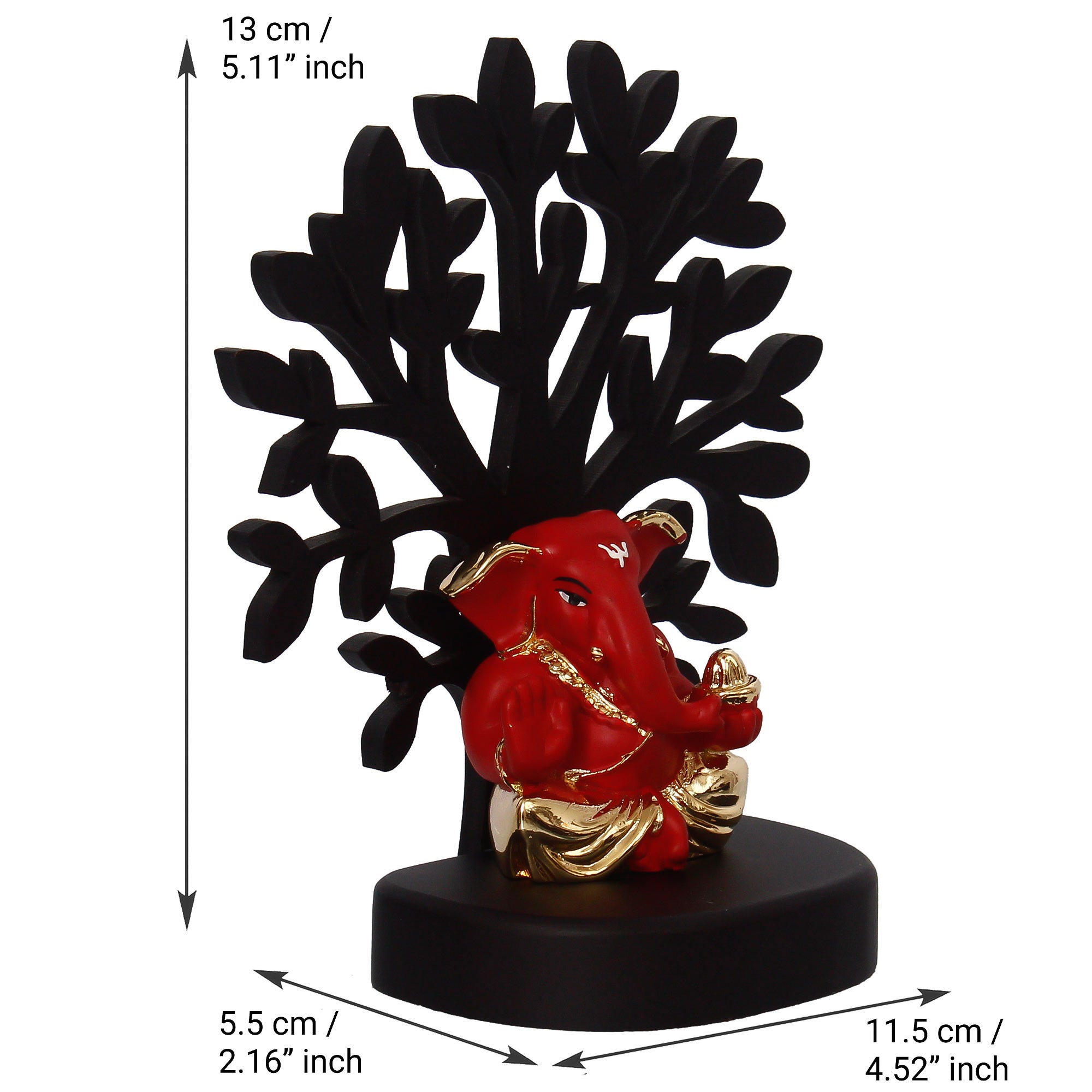 Gold Plated Red Polyresin Appu Ganesha Idol with Wooden Tree for Home, Temple, Office and Car Dashboard 3