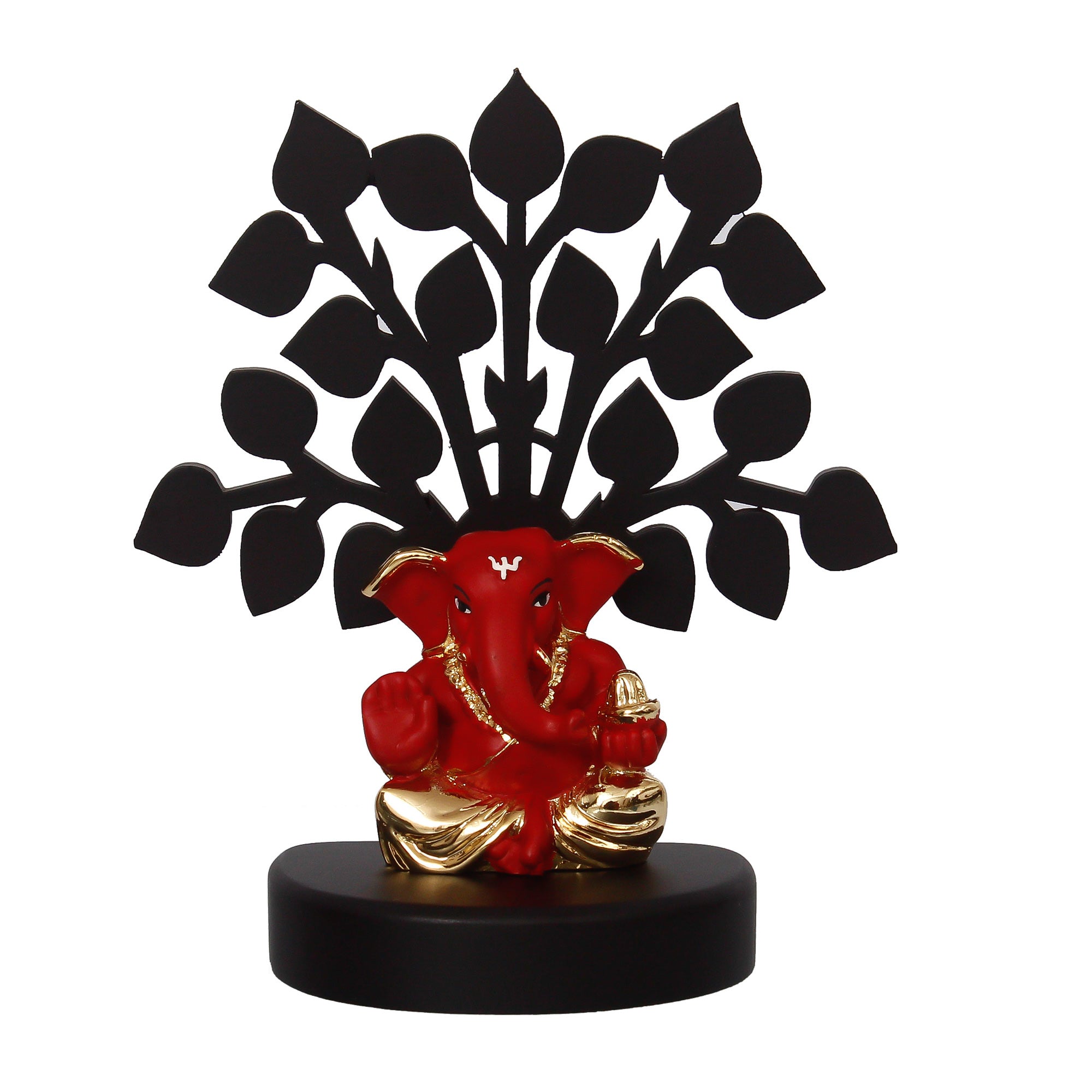 eCraftIndia Gold Plated Red Ganesha Decorative Showpiece with Wooden Tree for Home/Temple/Office/Car Dashboard 3