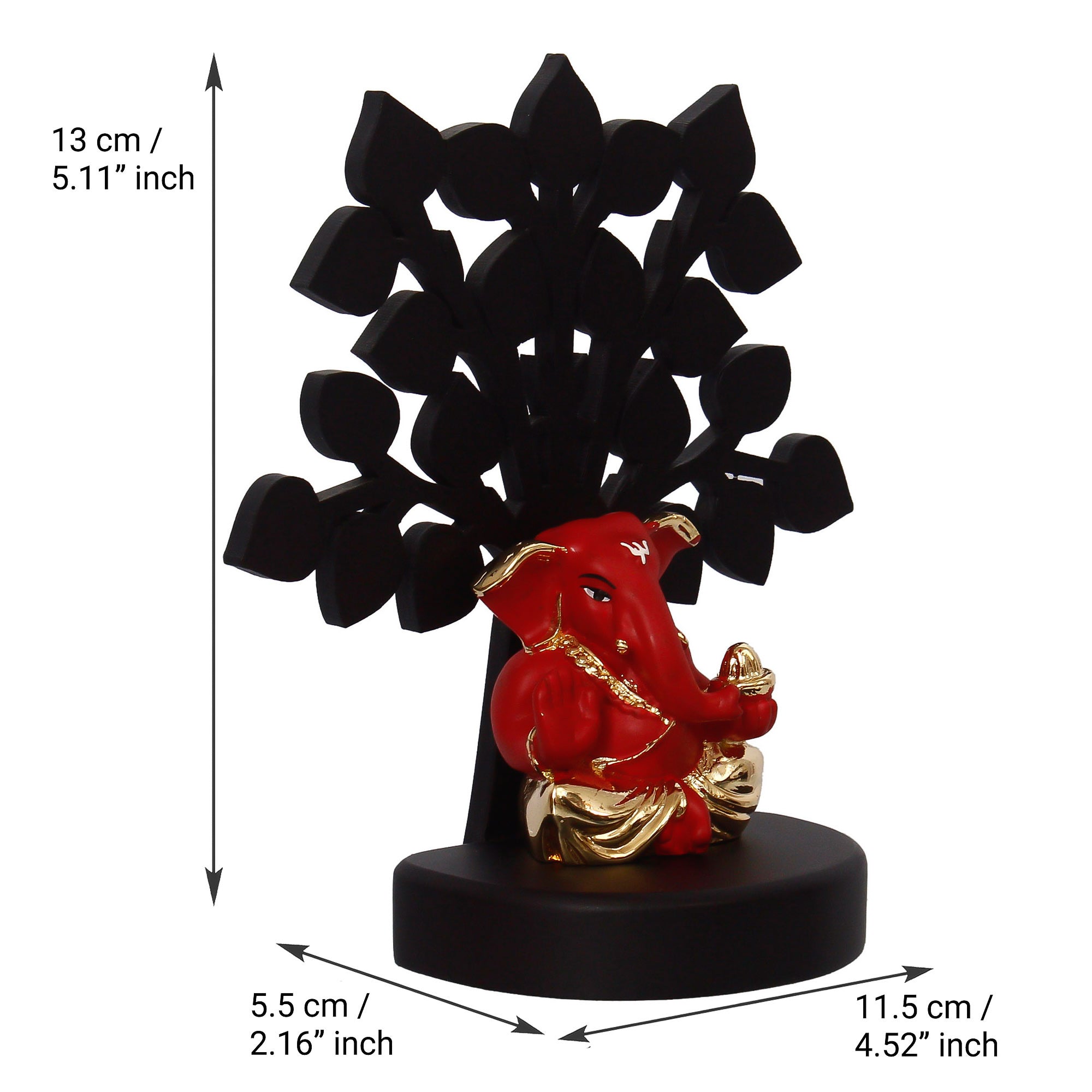 eCraftIndia Gold Plated Red Ganesha Decorative Showpiece with Wooden Tree for Home/Temple/Office/Car Dashboard 4