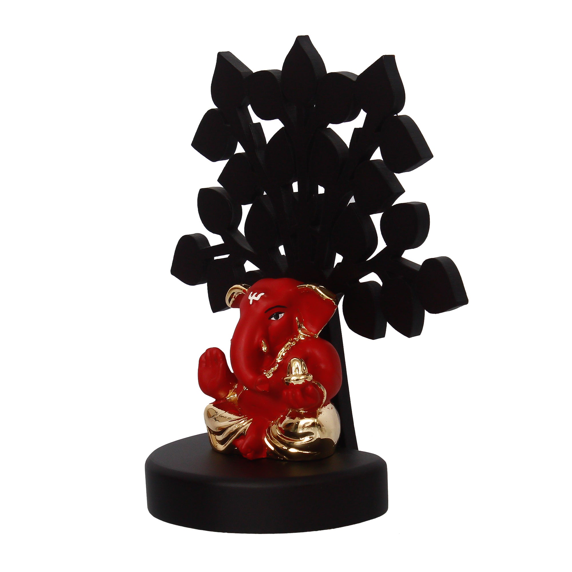 eCraftIndia Gold Plated Red Ganesha Decorative Showpiece with Wooden Tree for Home/Temple/Office/Car Dashboard 6