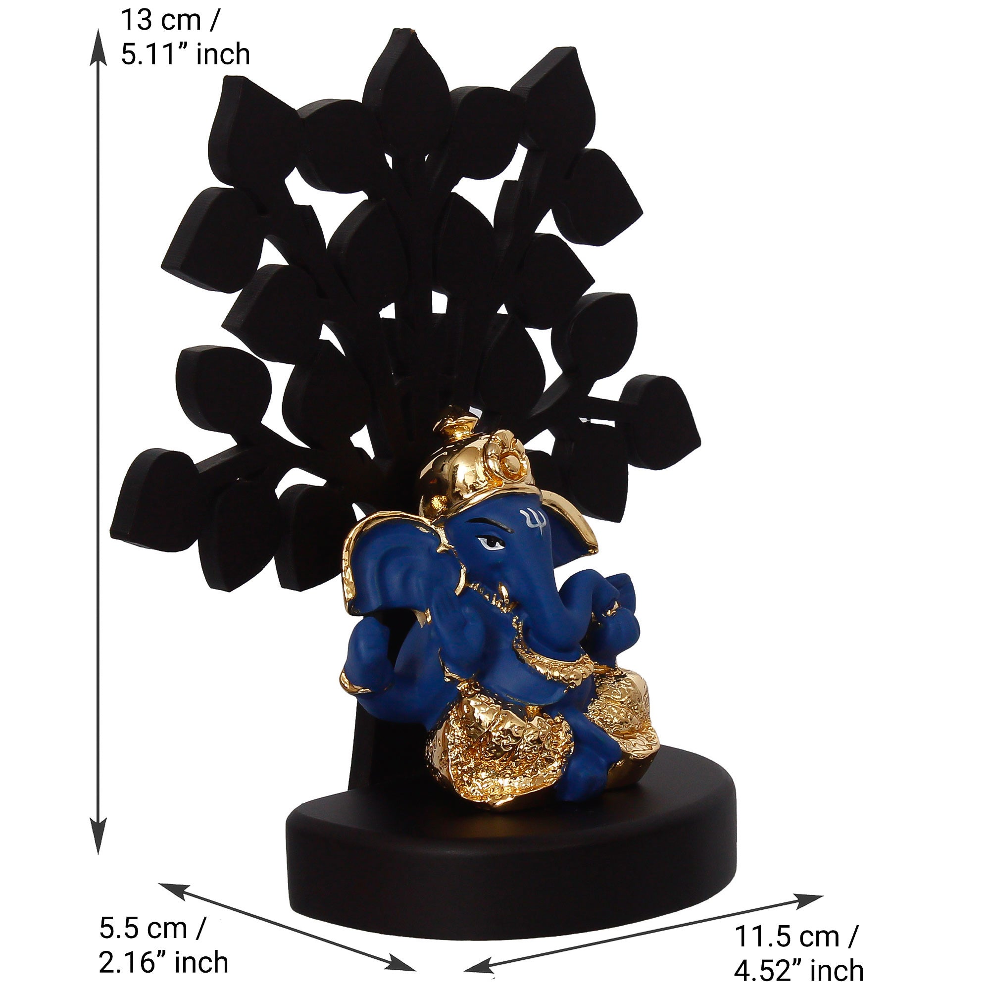 Gold Plated Blue Polyresin Ganesha Idol with Wooden Tree for Home, Temple, Office and Car Dashboard 4