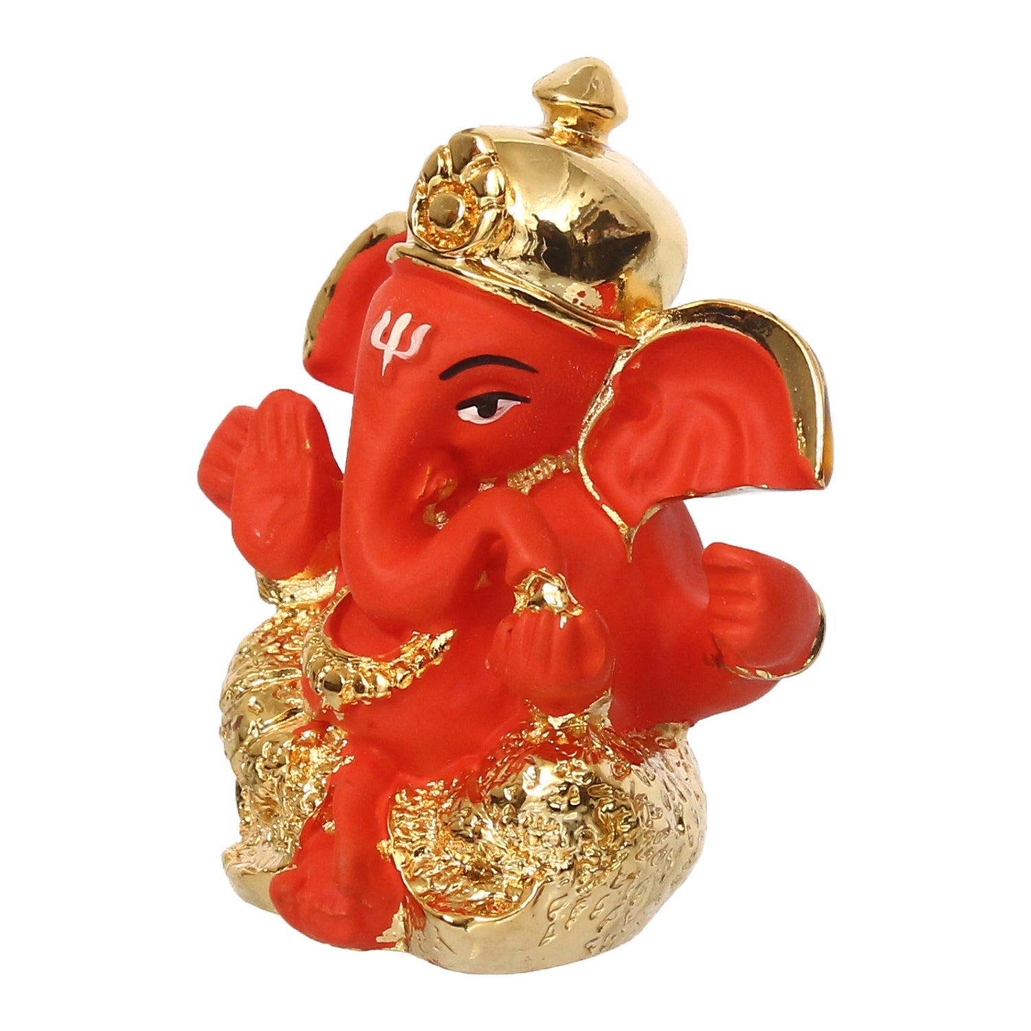 Gold Plated Orange Polyresin Ganesha Idol for Home, Temple, Office and Car Dashboard 5