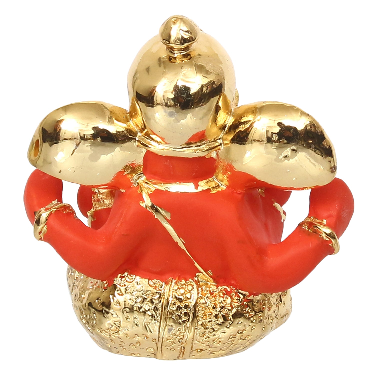 Gold Plated Orange Polyresin Ganesha Idol for Home, Temple, Office and Car Dashboard 6
