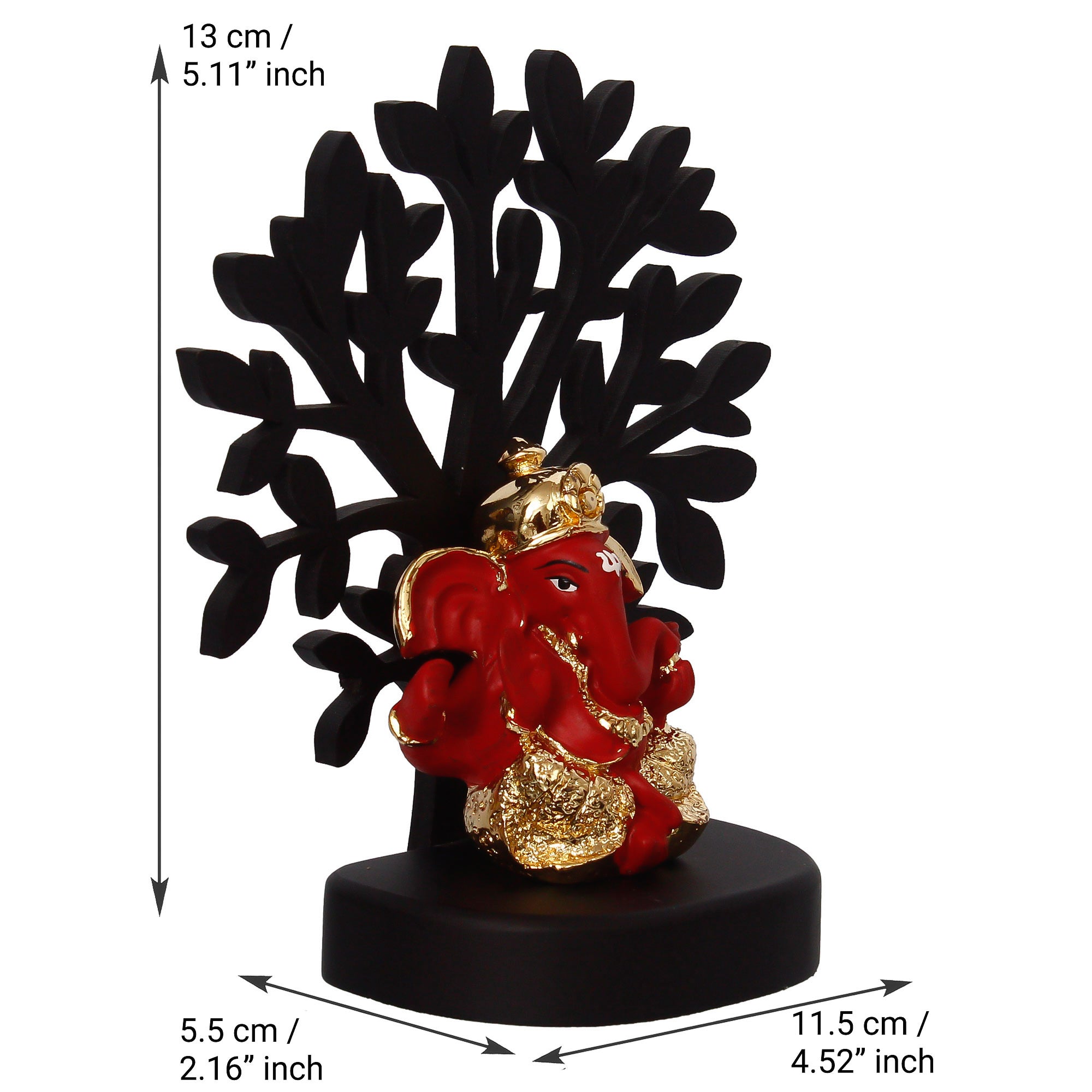 Gold Plated Red Polyresin Dhoti Ganesha Idol with Wooden Tree for Home, Temple, Office and Car Dashboard 2