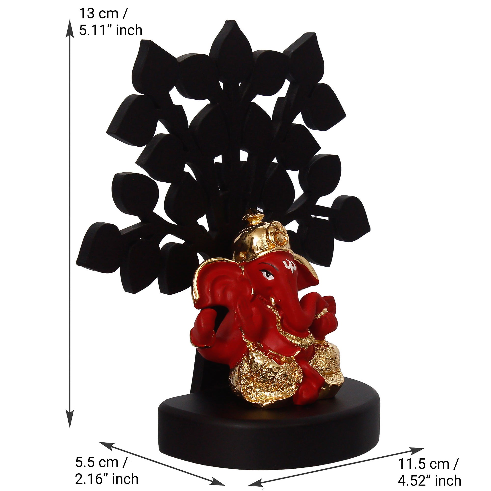 Gold Plated Red Polyresin Ganesha Idol with Wooden Tree for Home, Temple, Office and Car Dashboard 4