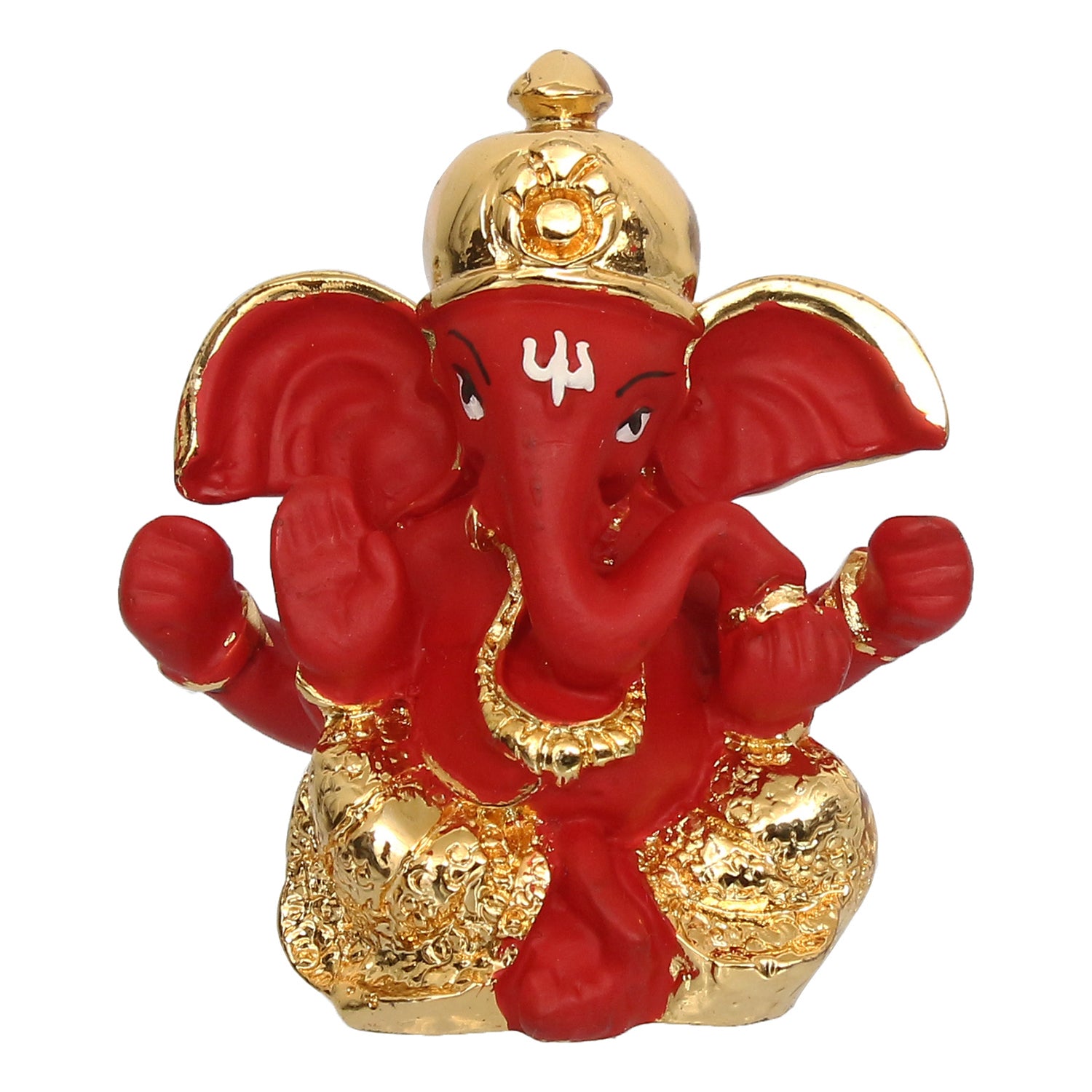 Gold Plated Red Polyresin Ganesha Idol for Home, Temple, Office and Car Dashboard 2