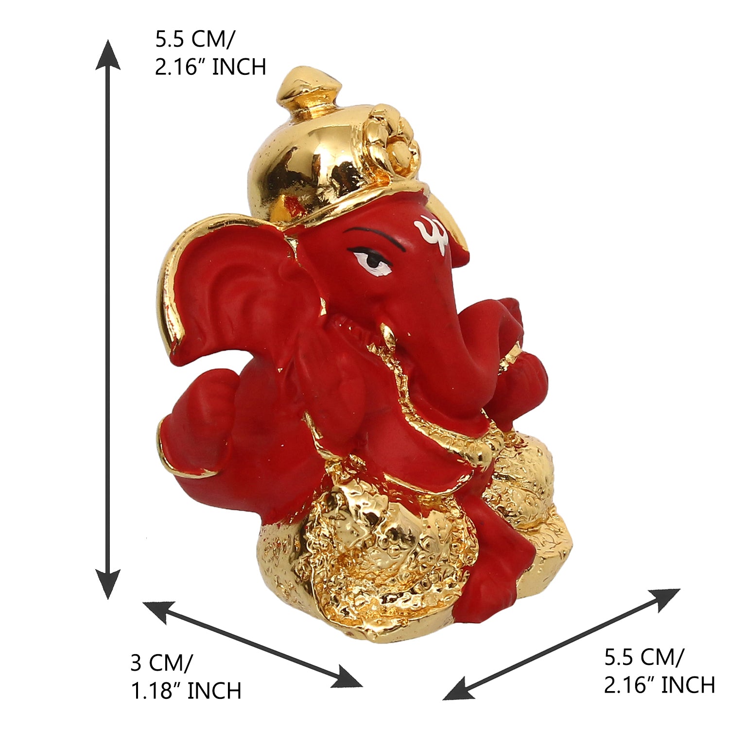Gold Plated Red Polyresin Ganesha Idol for Home, Temple, Office and Car Dashboard 3