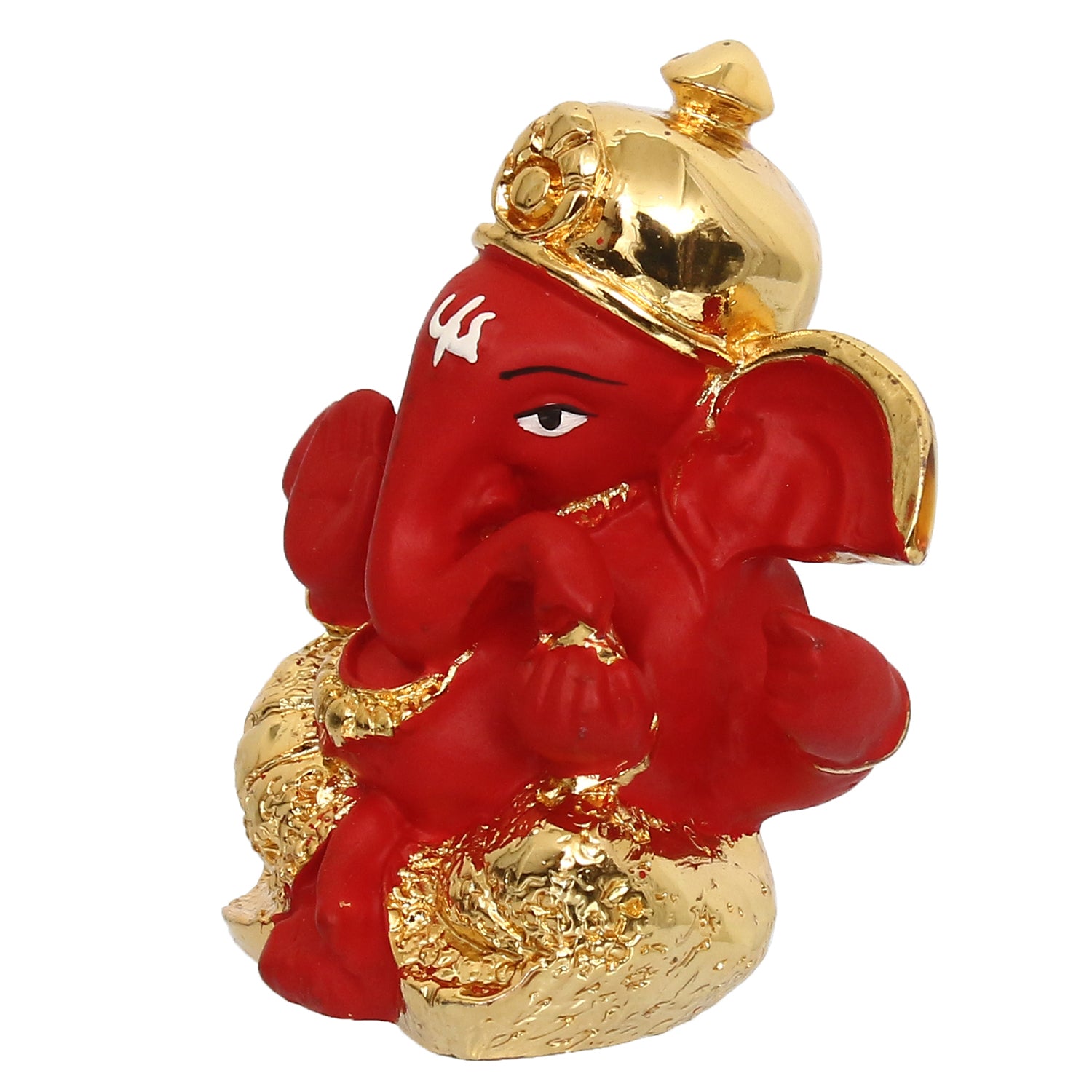 Gold Plated Red Polyresin Ganesha Idol for Home, Temple, Office and Car Dashboard 4