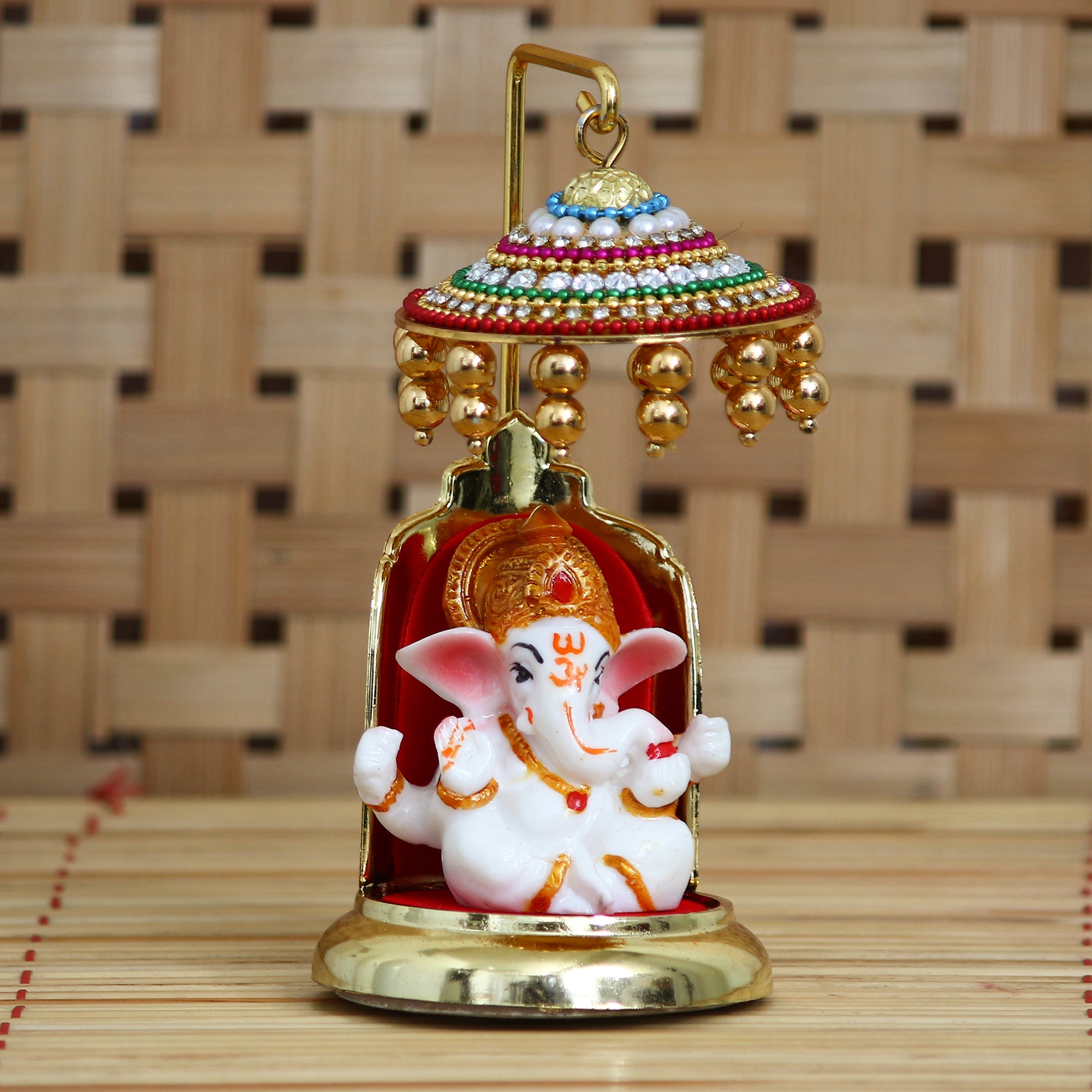 Decorative Lord Ganesha Idol with Designer Chatri for Car Dashboard, Home Temple and Office Desks 1