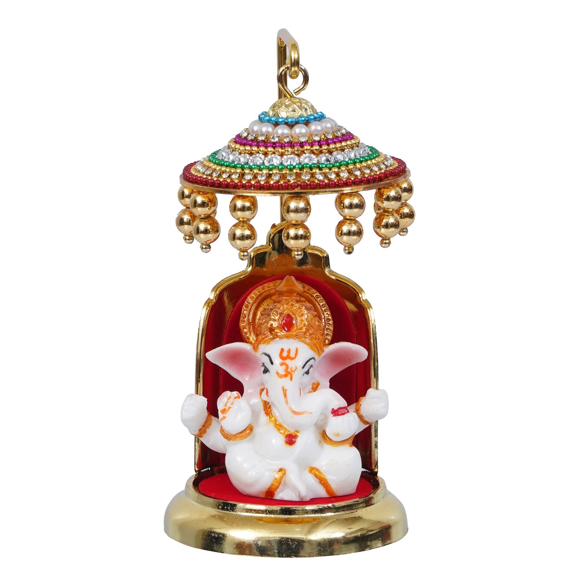 Decorative Lord Ganesha Idol with Designer Chatri for Car Dashboard, Home Temple and Office Desks 2