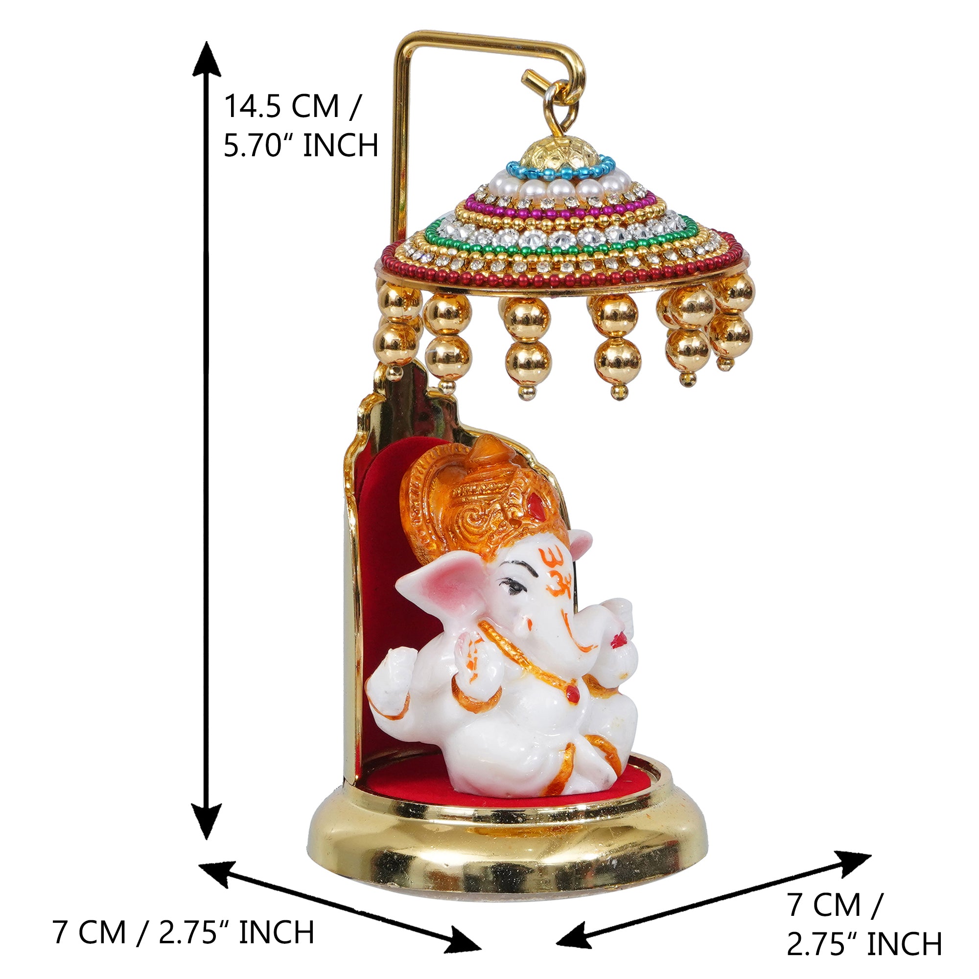 Decorative Lord Ganesha Idol with Designer Chatri for Car Dashboard, Home Temple and Office Desks 3