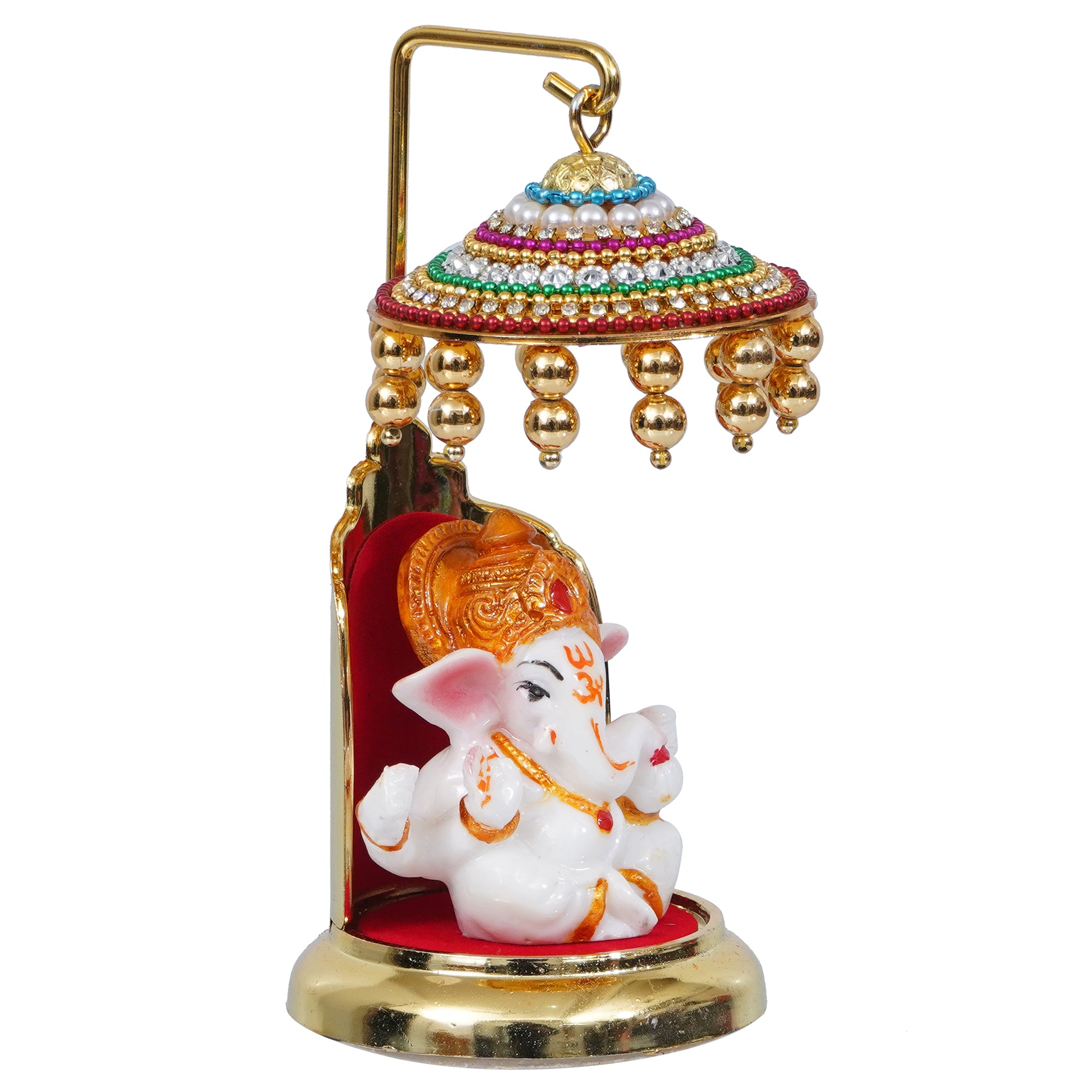 Decorative Lord Ganesha Idol with Designer Chatri for Car Dashboard, Home Temple and Office Desks 4