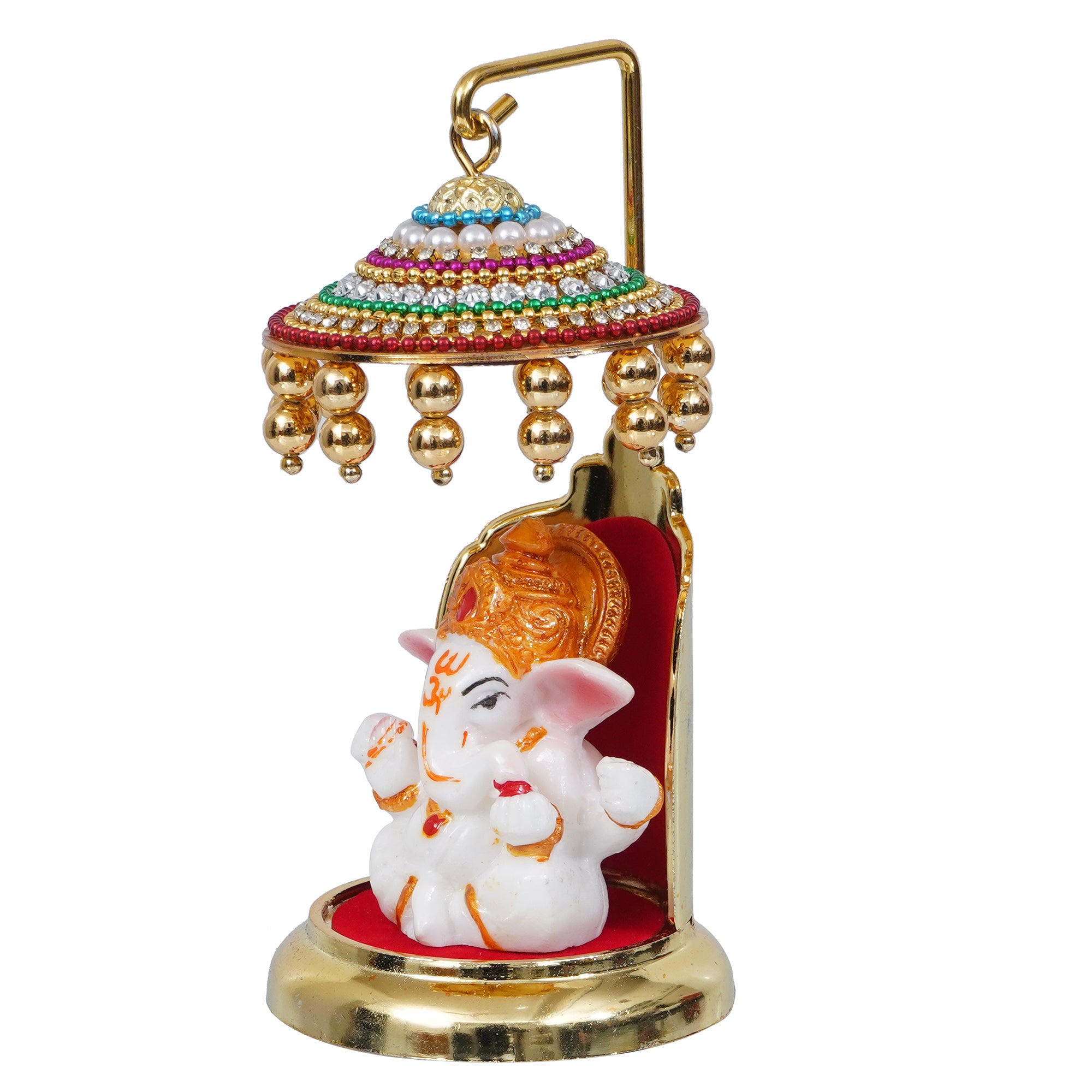 Decorative Lord Ganesha Idol with Designer Chatri for Car Dashboard, Home Temple and Office Desks 5