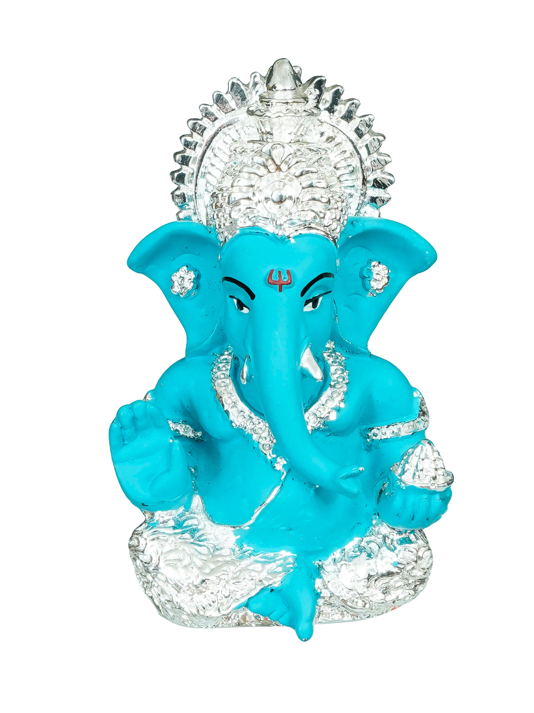Silver Plated Blue Polyresin Ganesha Idol for Home, Temple, Office and Car Dashboard 2
