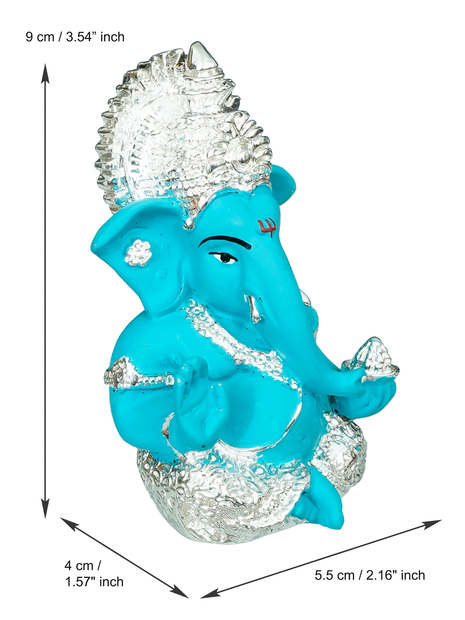 Silver Plated Blue Polyresin Ganesha Idol for Home, Temple, Office and Car Dashboard 3