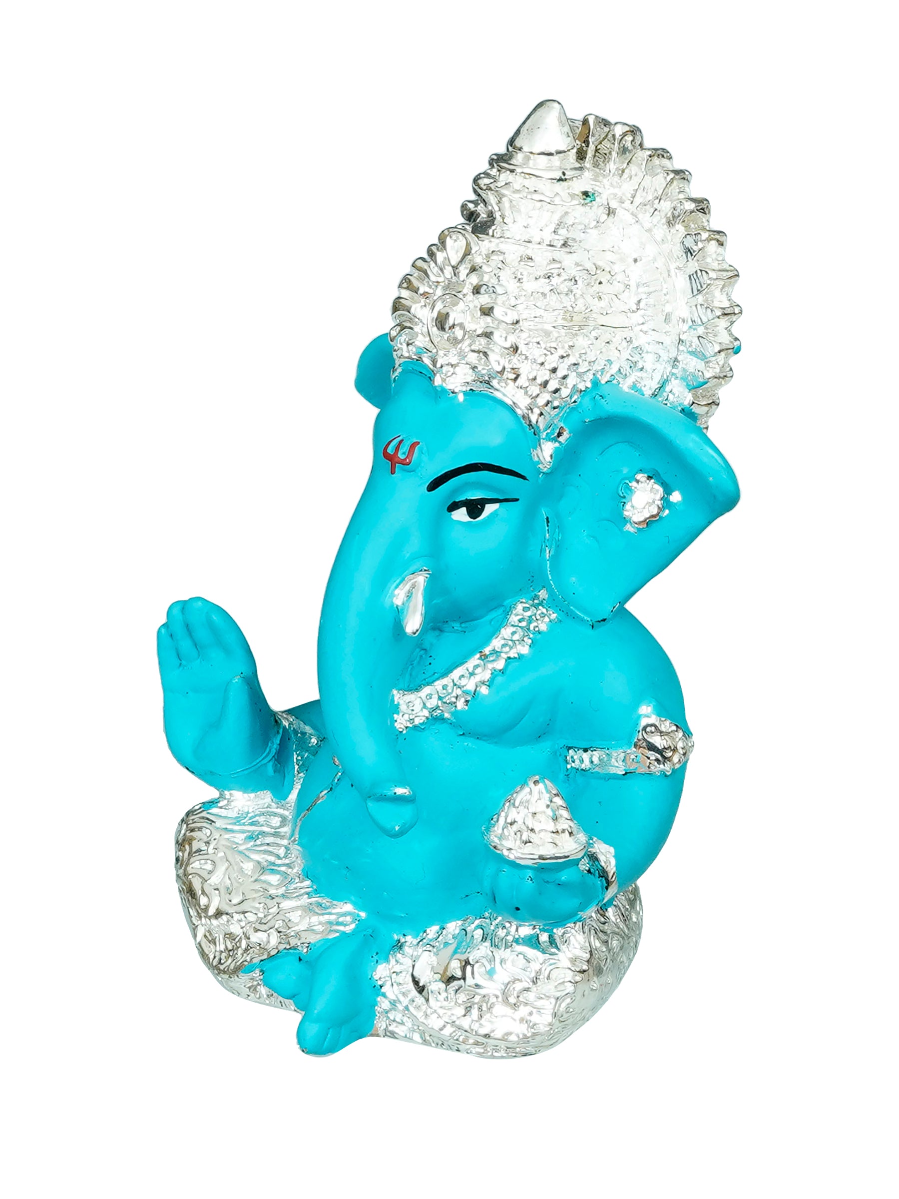 Silver Plated Blue Polyresin Ganesha Idol for Home, Temple, Office and Car Dashboard 4