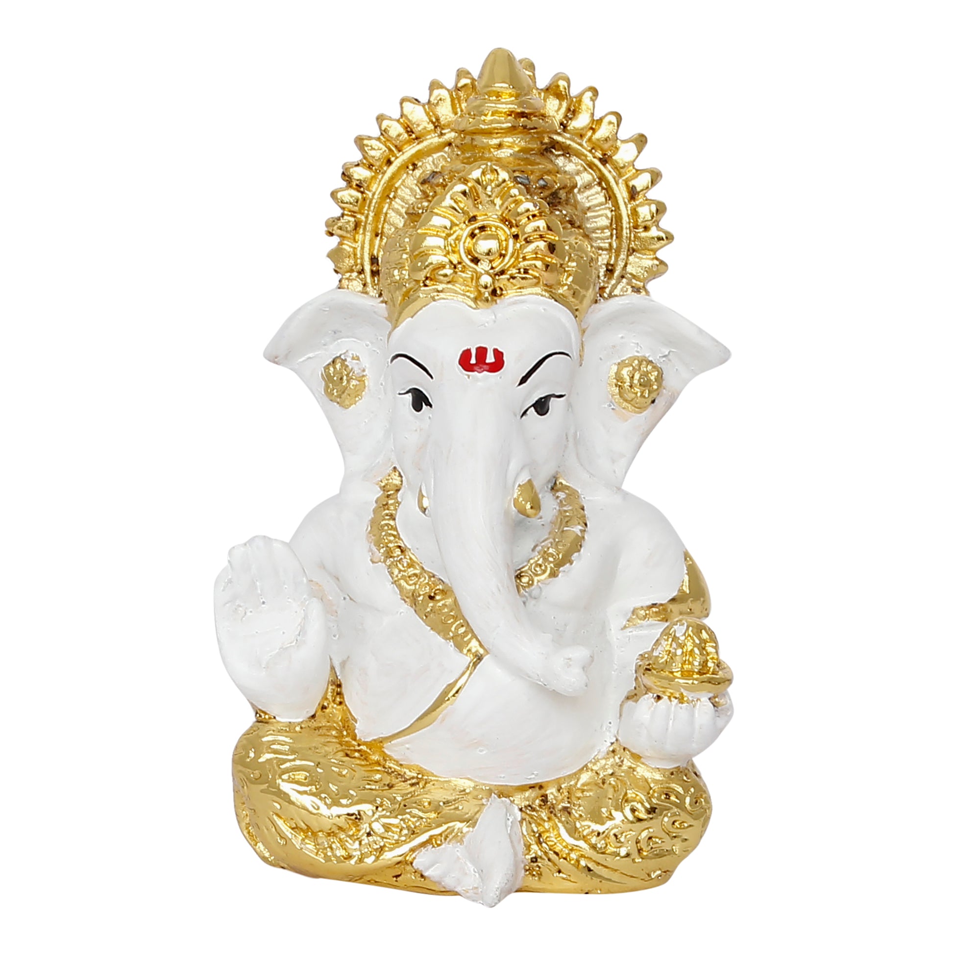 Gold Plated White Polyresin Ganesha Idol for Home, Temple, Office and Car Dashboard 2