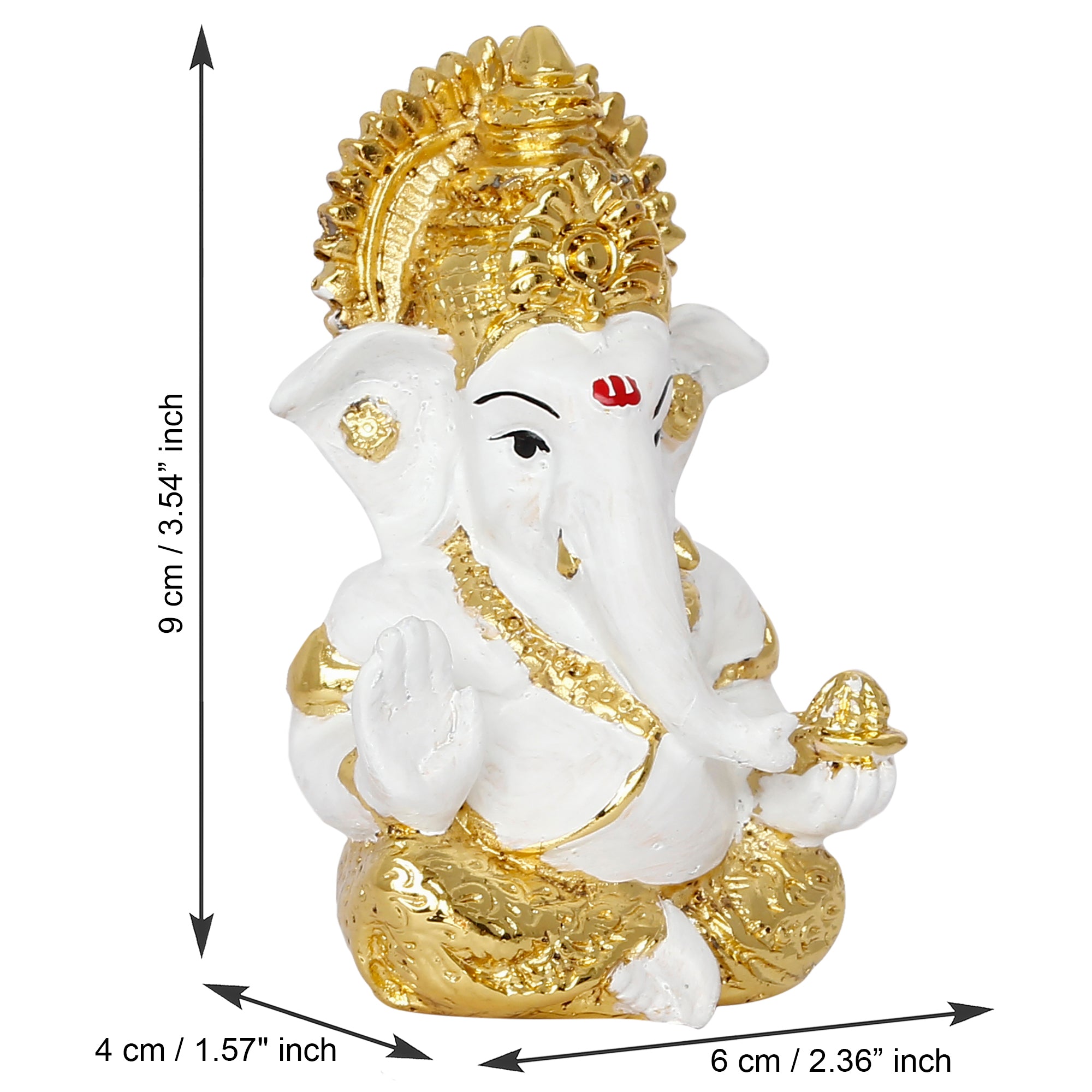 Gold Plated White Polyresin Ganesha Idol for Home, Temple, Office and Car Dashboard 3