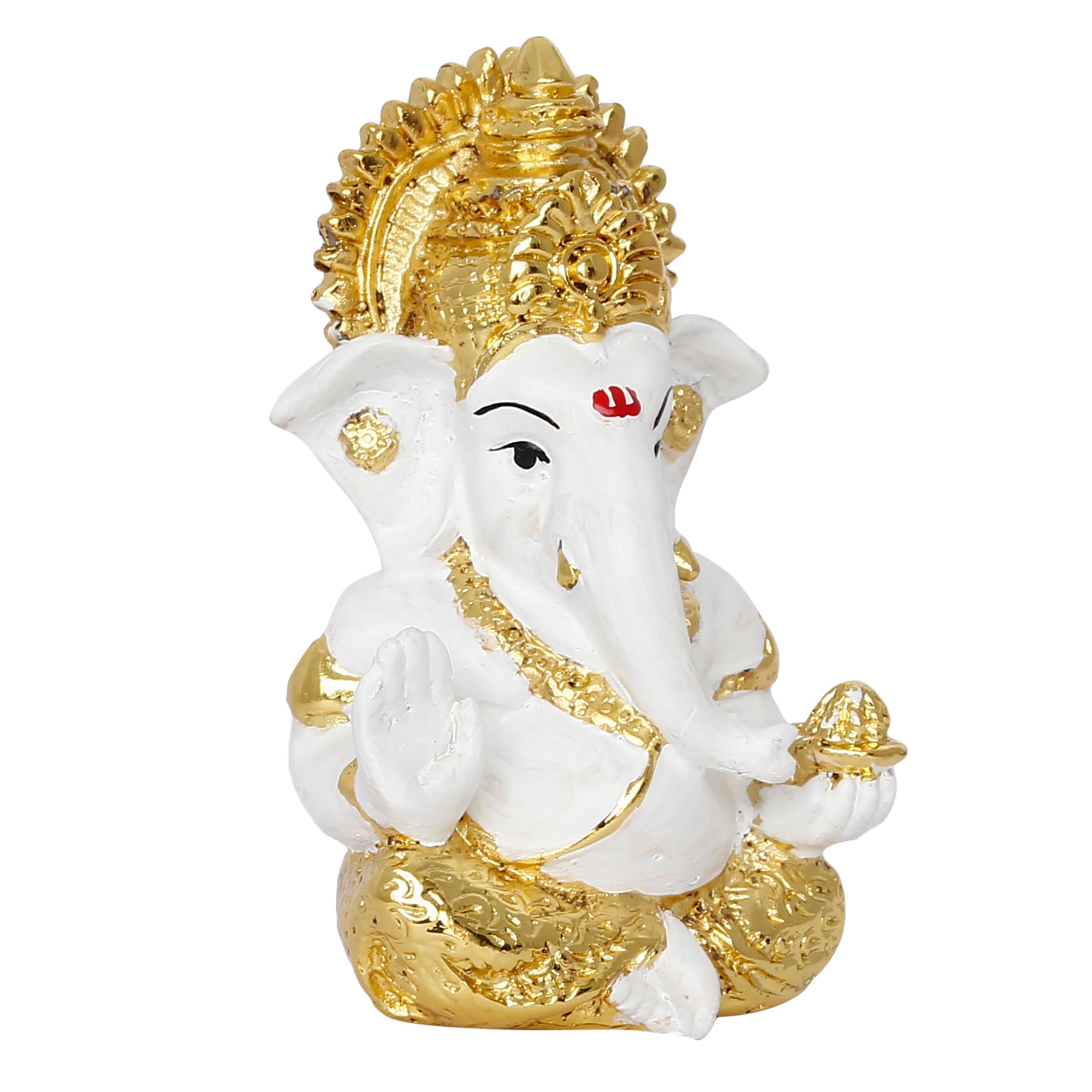 Gold Plated White Polyresin Ganesha Idol for Home, Temple, Office and Car Dashboard 4