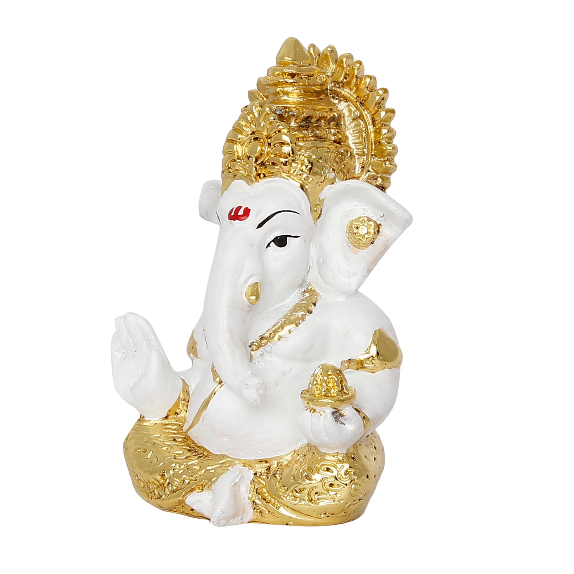 Gold Plated White Polyresin Ganesha Idol for Home, Temple, Office and Car Dashboard 5
