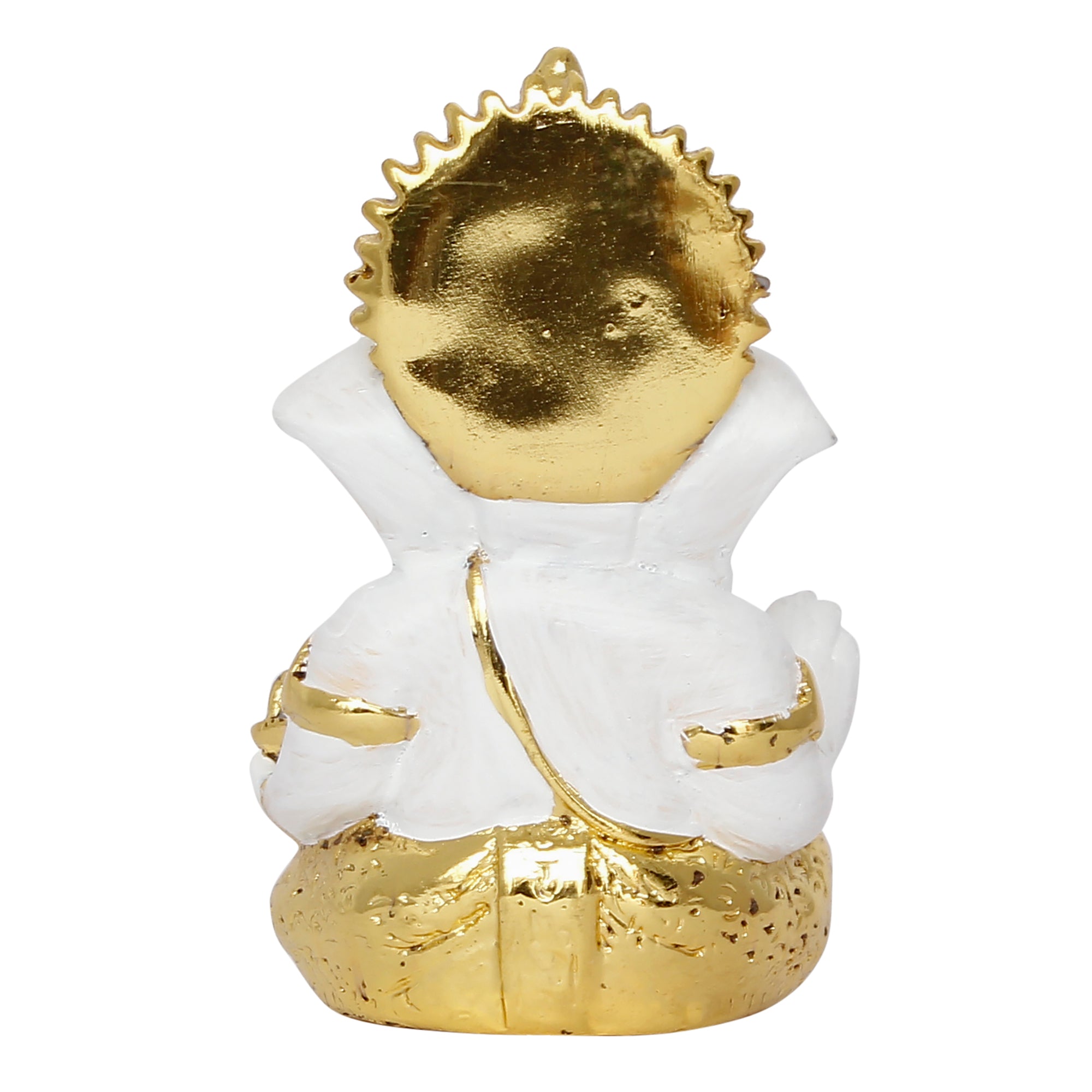 Gold Plated White Polyresin Ganesha Idol for Home, Temple, Office and Car Dashboard 6
