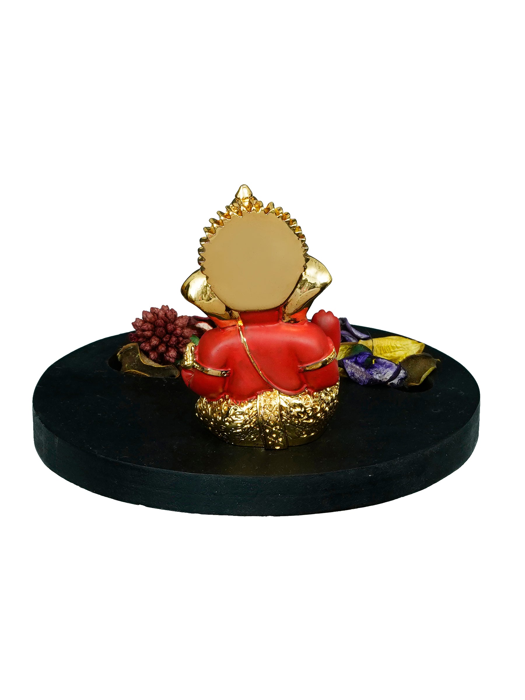Polyresin Gold Plated Red Ganesha Idol on Wooden Base Tea Light Candle holder 5