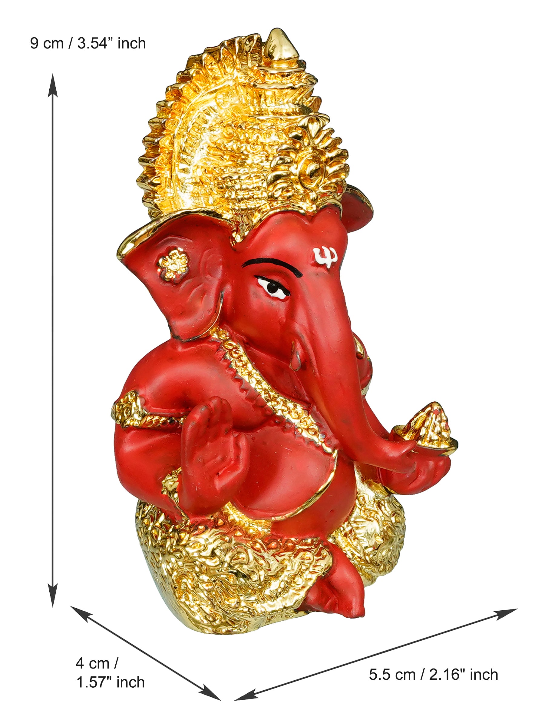 Gold Plated Red Polyresin Ganesha Idol for Home, Temple, Office and Car Dashboard 3