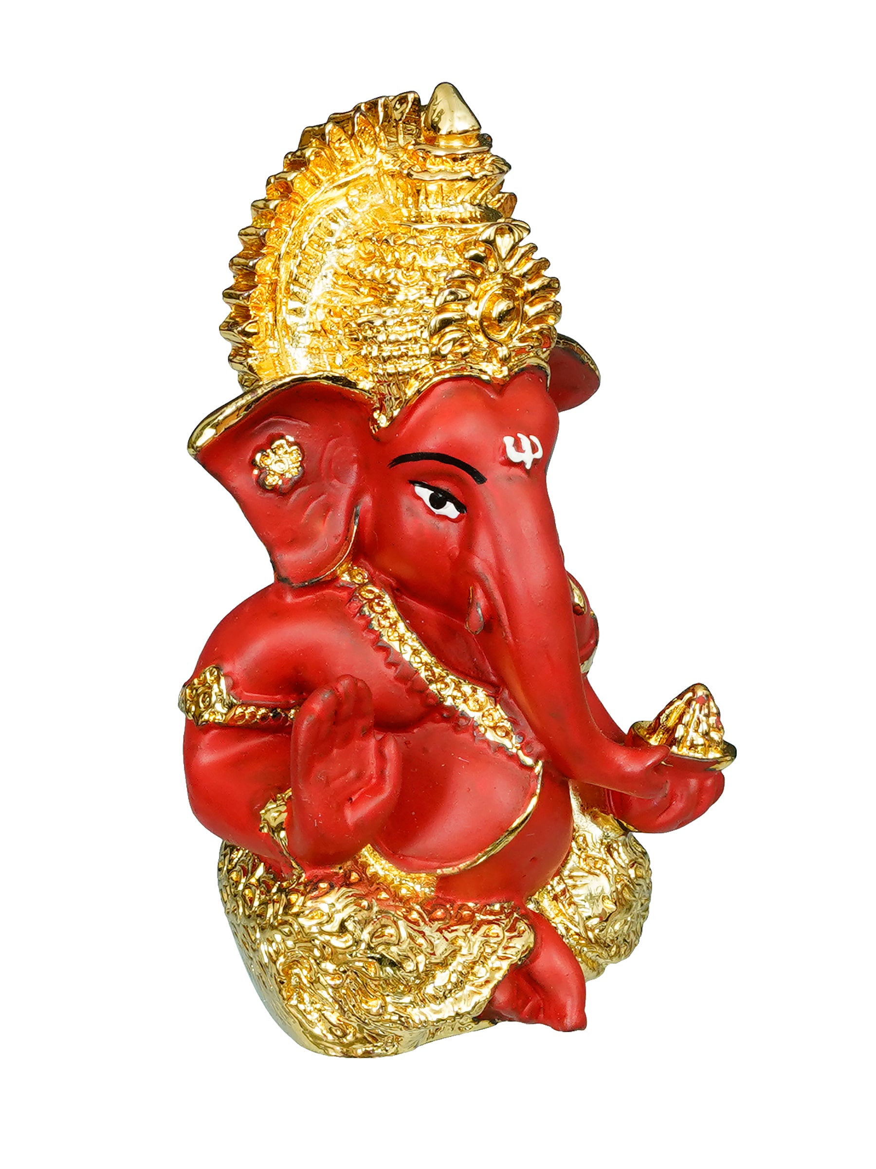 Gold Plated Red Polyresin Ganesha Idol for Home, Temple, Office and Car Dashboard 4