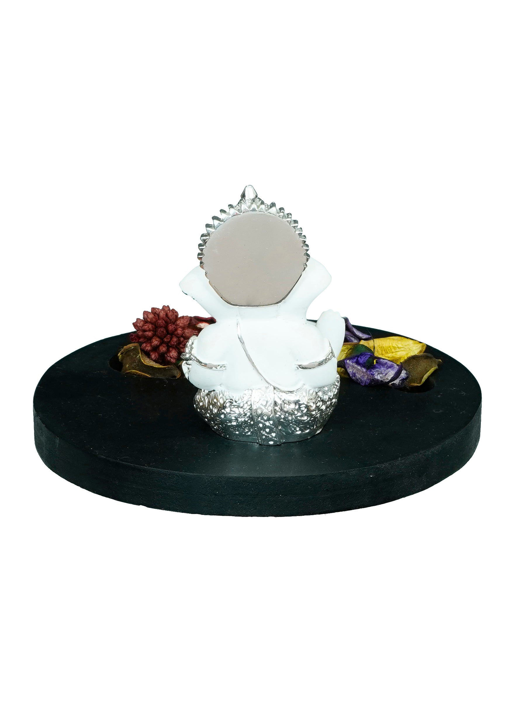 Polyresin Silver Plated White Ganesha Idol on Wooden Base Tea Light Candle holder 5