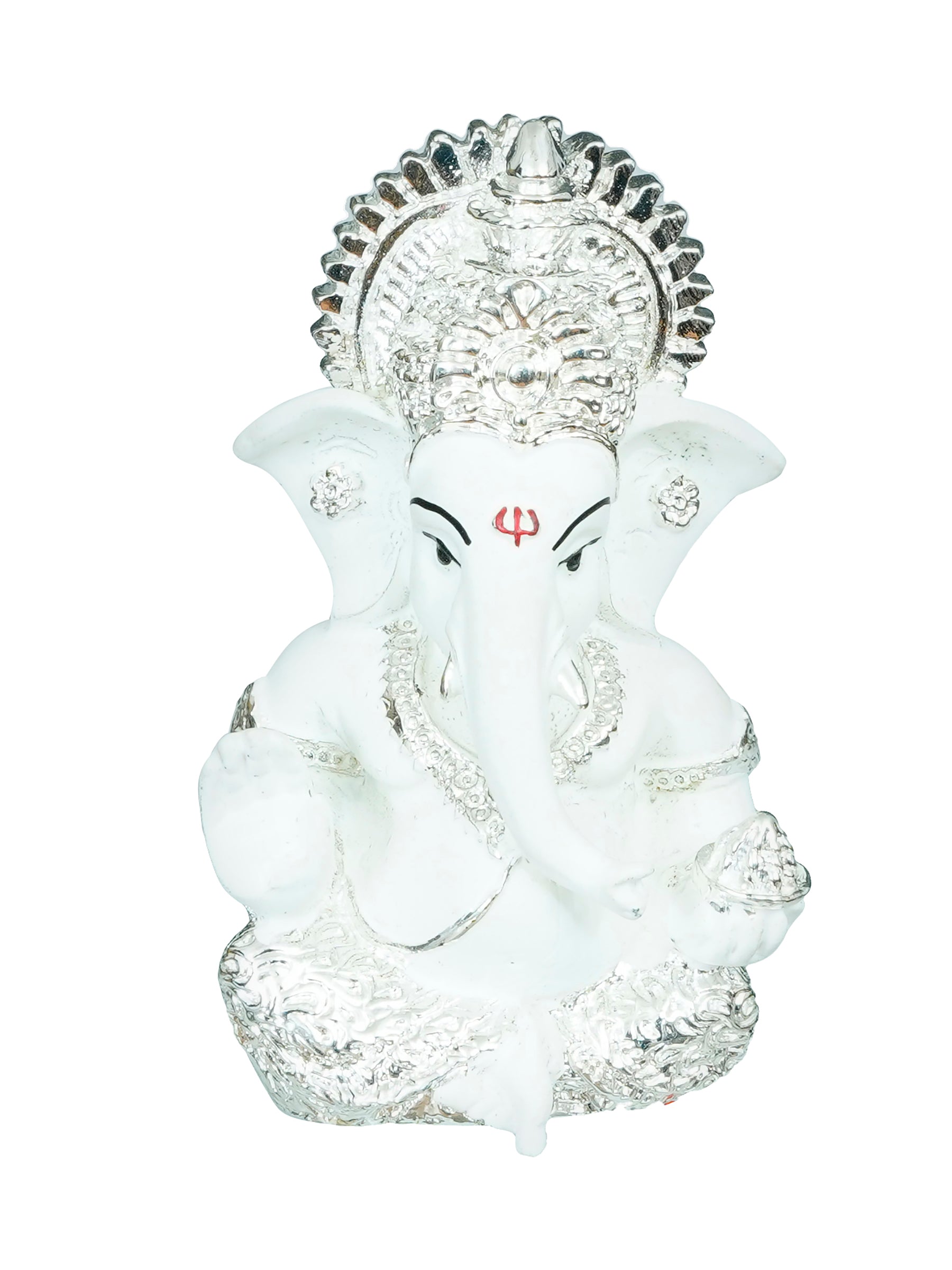 Silver Plated White Polyresin Ganesha Idol for Home, Temple, Office and Car Dashboard 2
