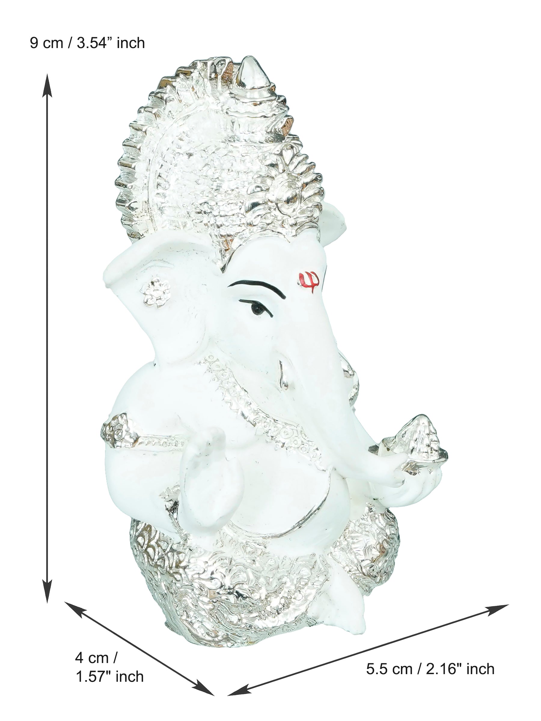 Silver Plated White Polyresin Ganesha Idol for Home, Temple, Office and Car Dashboard 3