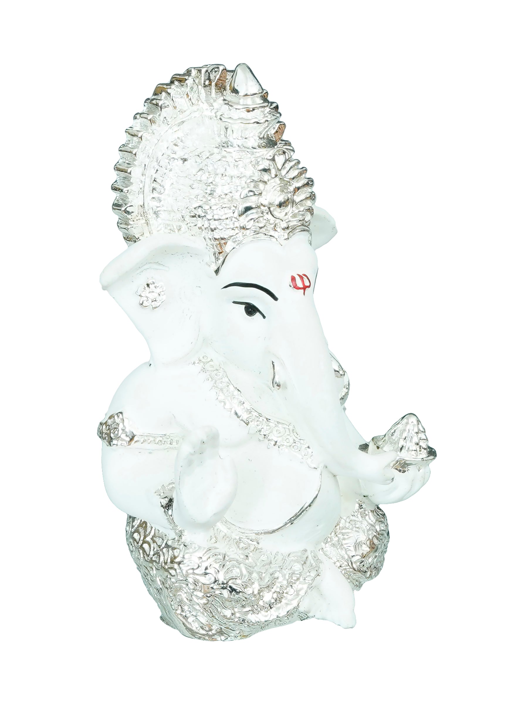 Silver Plated White Polyresin Ganesha Idol for Home, Temple, Office and Car Dashboard 4