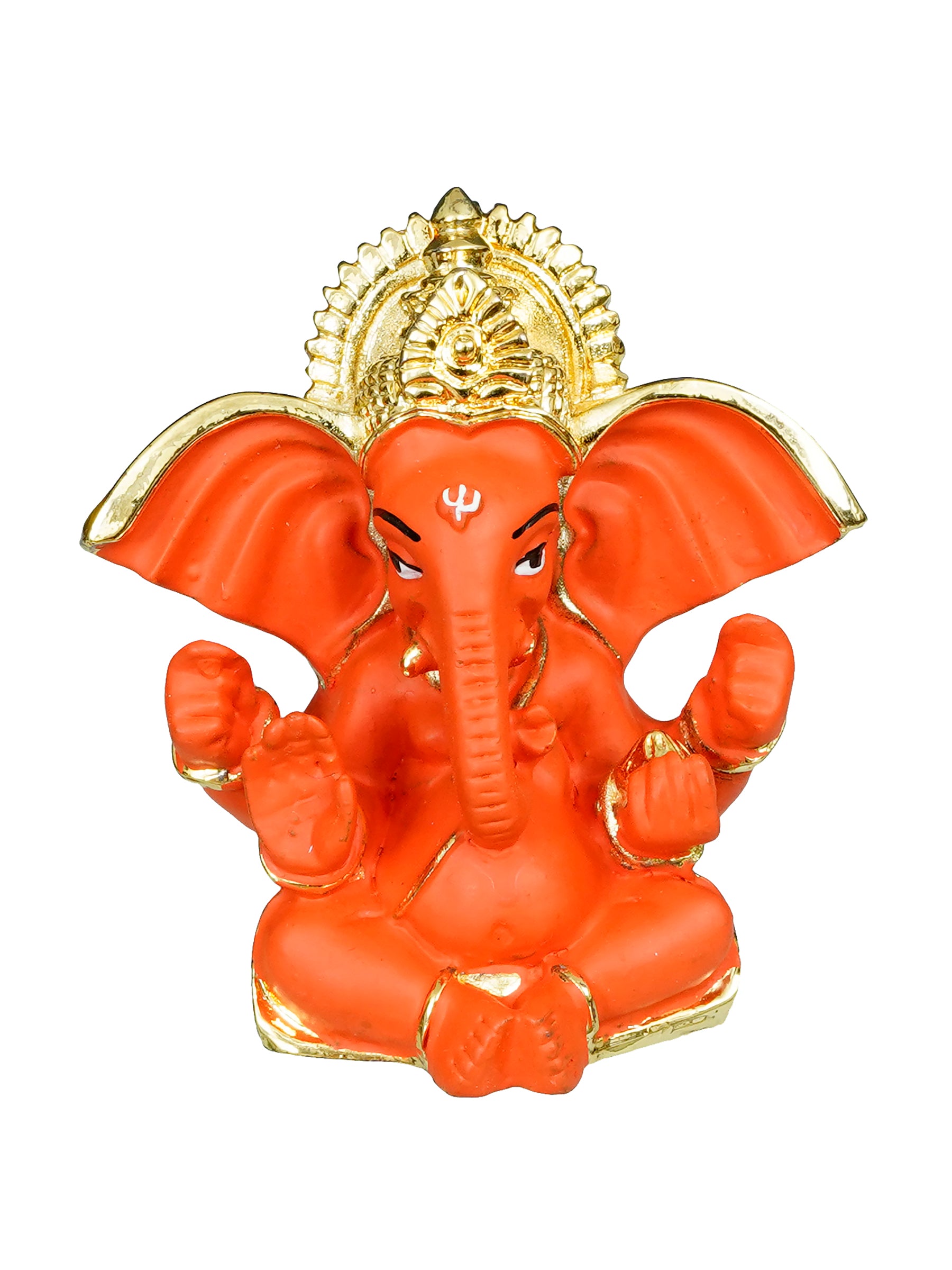 Gold Plated Orange Polyresin Ganesha Idol for Home, Temple, Office and Car Dashboard 2