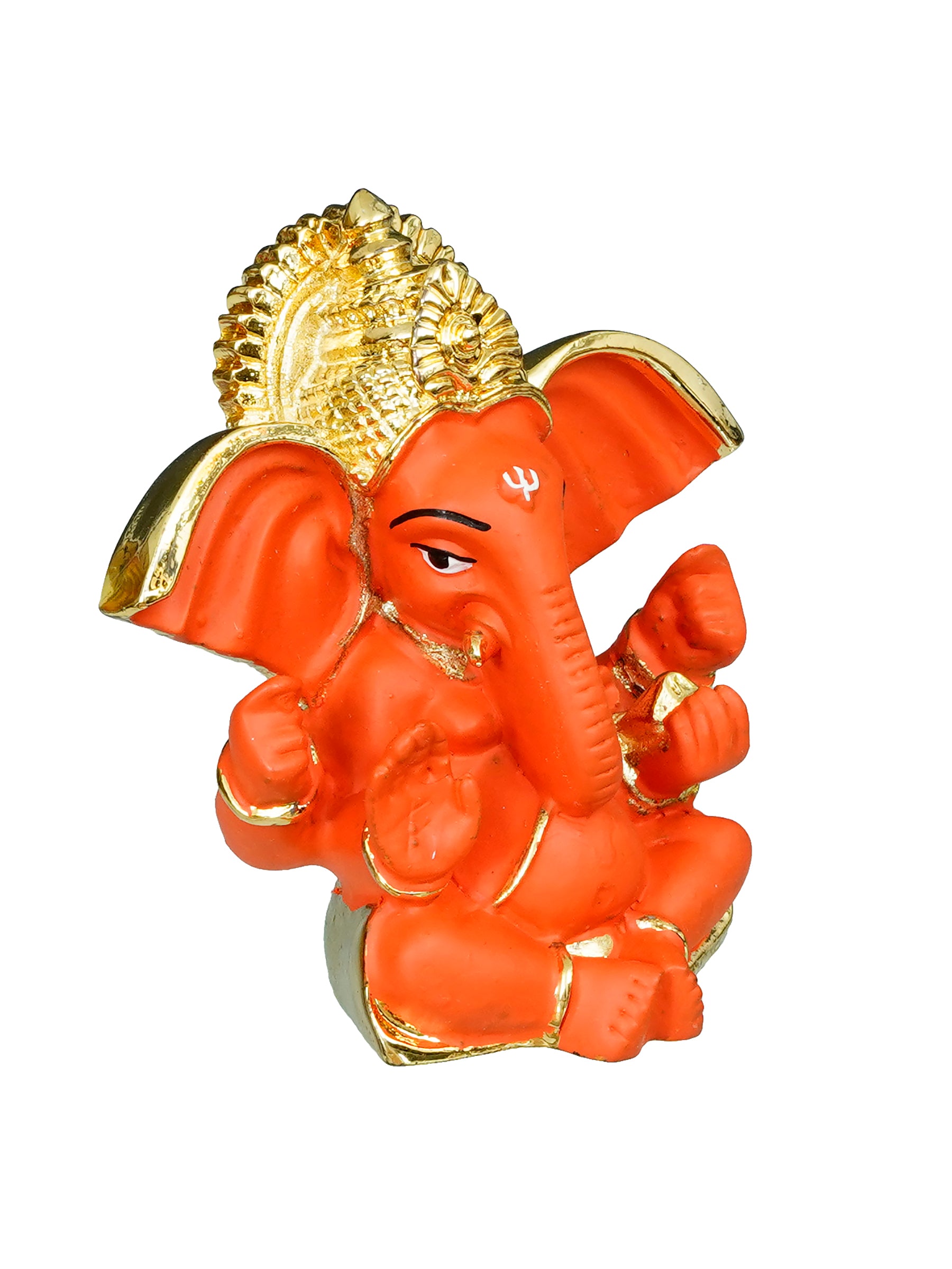 Gold Plated Orange Polyresin Ganesha Idol for Home, Temple, Office and Car Dashboard 4