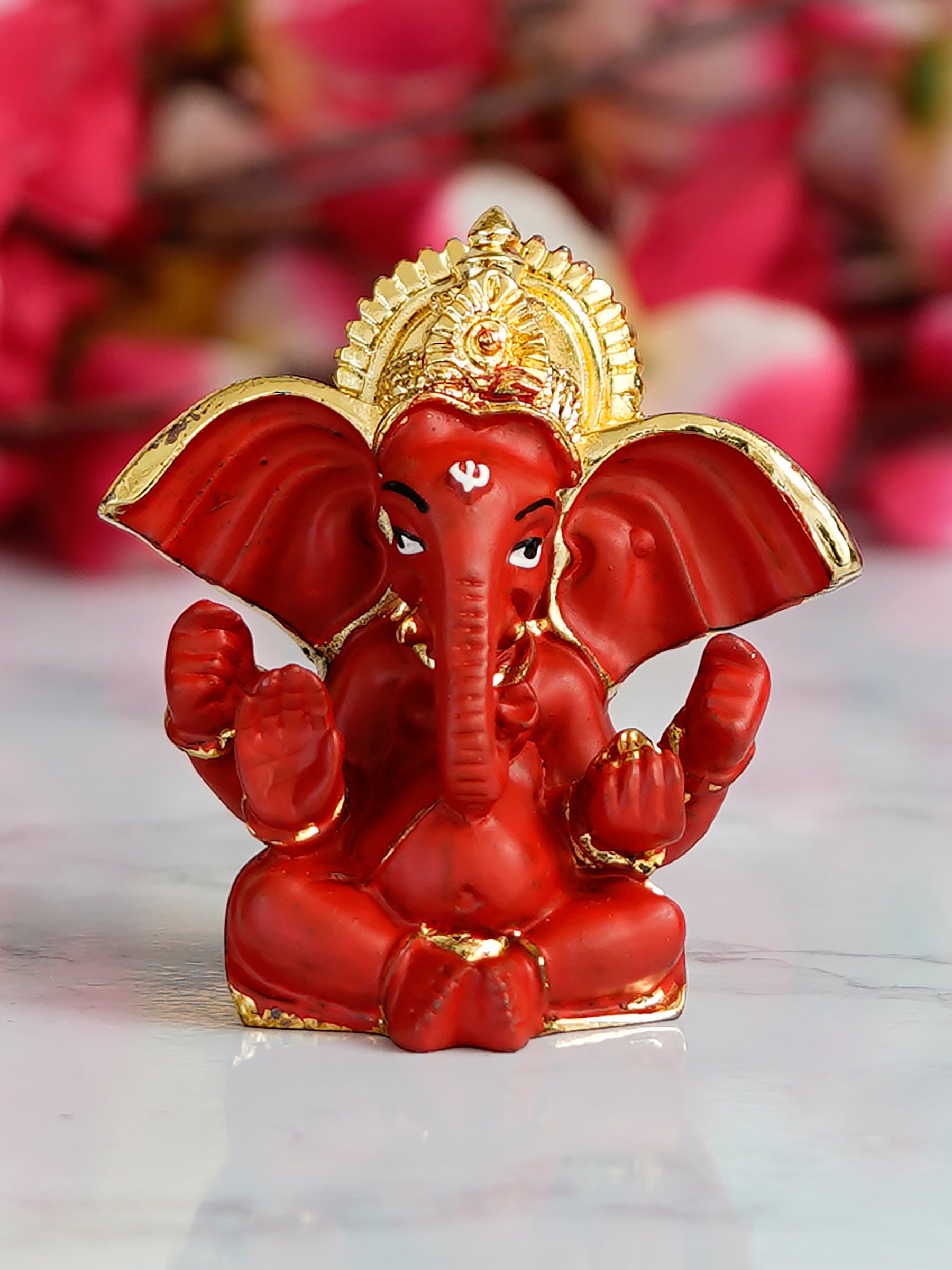 Gold Plated Red Polyresin Ganesha Idol for Home, Temple, Office and Car Dashboard 1