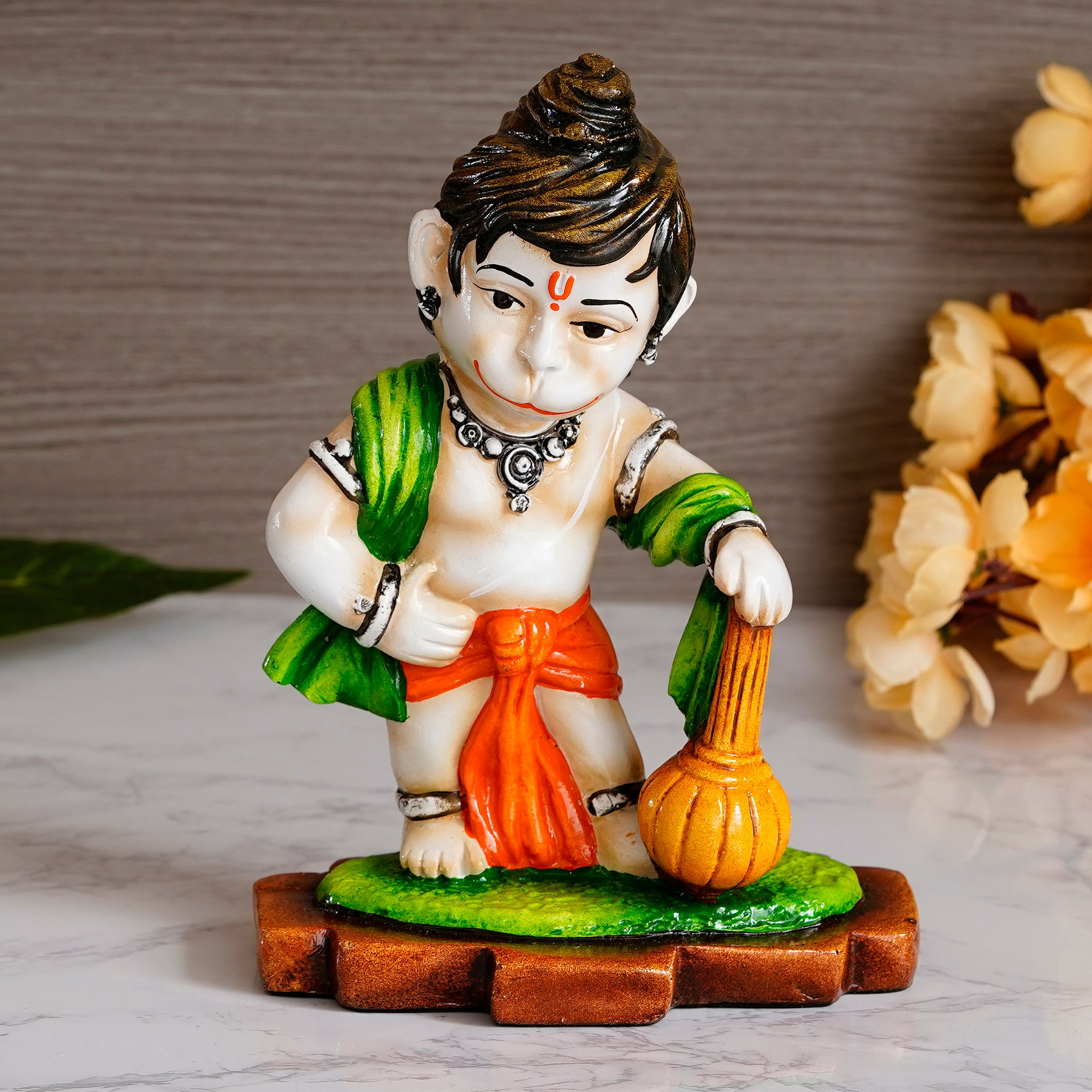 Colorful Standing Lord Hanuman Statue With Gada/Mace Handcrafted Polyresin Religious Idol 1