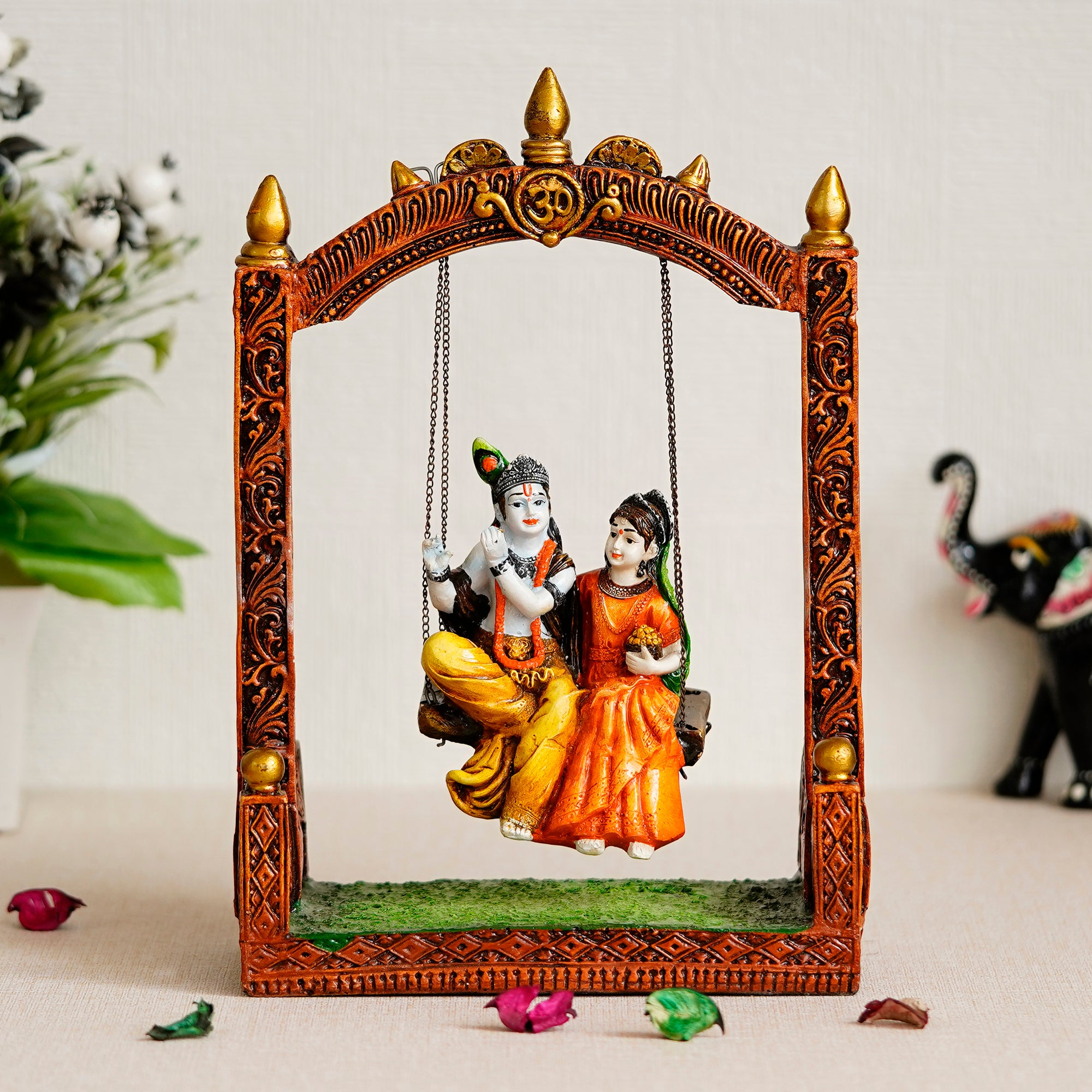 Colorful Radha Krishna on Swing Handcrafted Polyresin Figurine 1