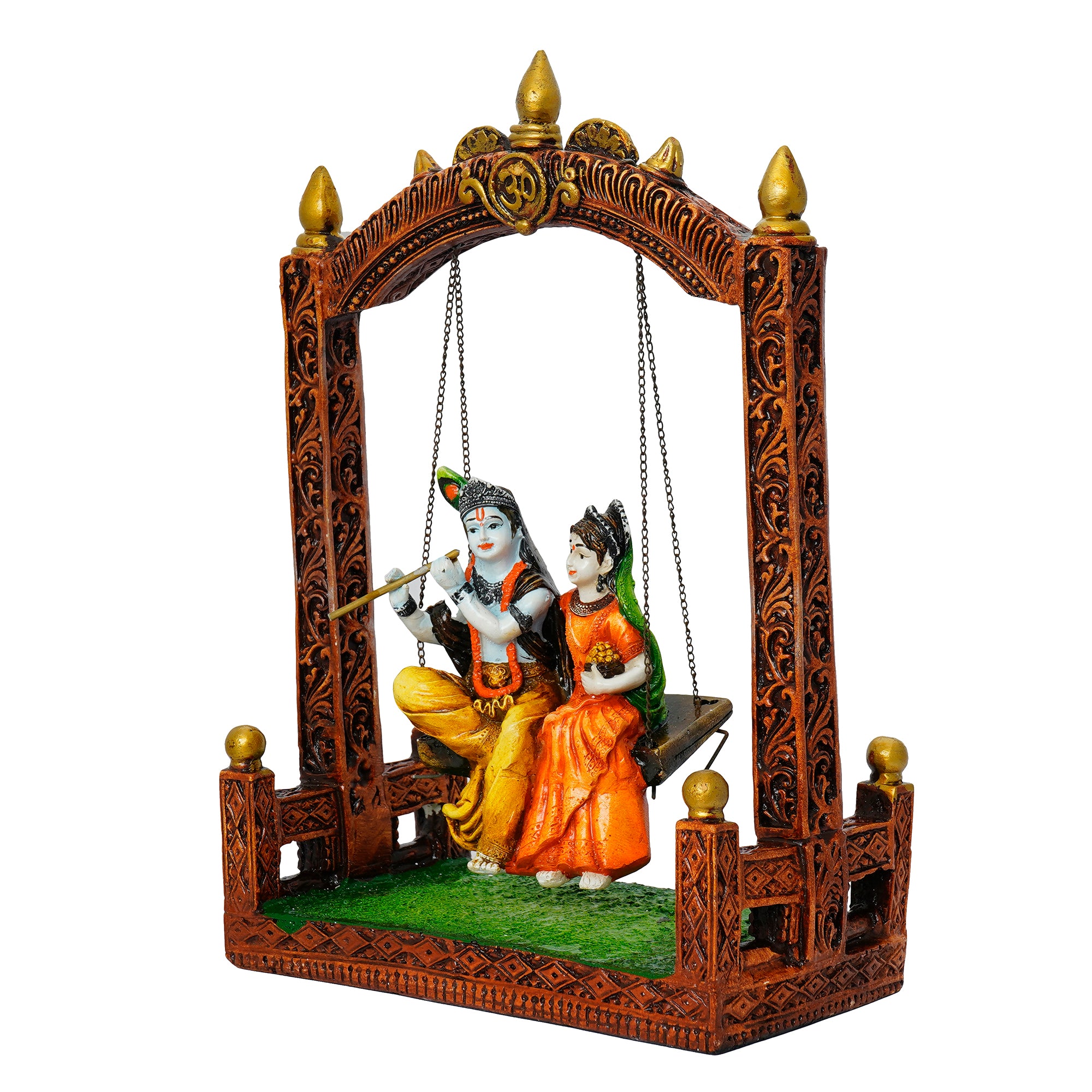 Colorful Radha Krishna on Swing Handcrafted Polyresin Figurine 5
