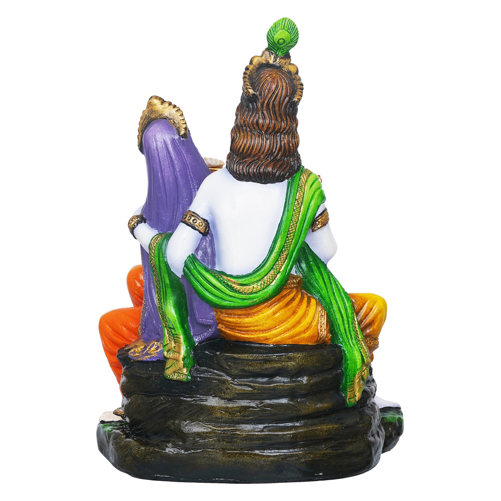 eCraftIndia Multicolor Polyresin Radha Krishna Idol Sitting on Rock Playing Flute and Holding Matki 8